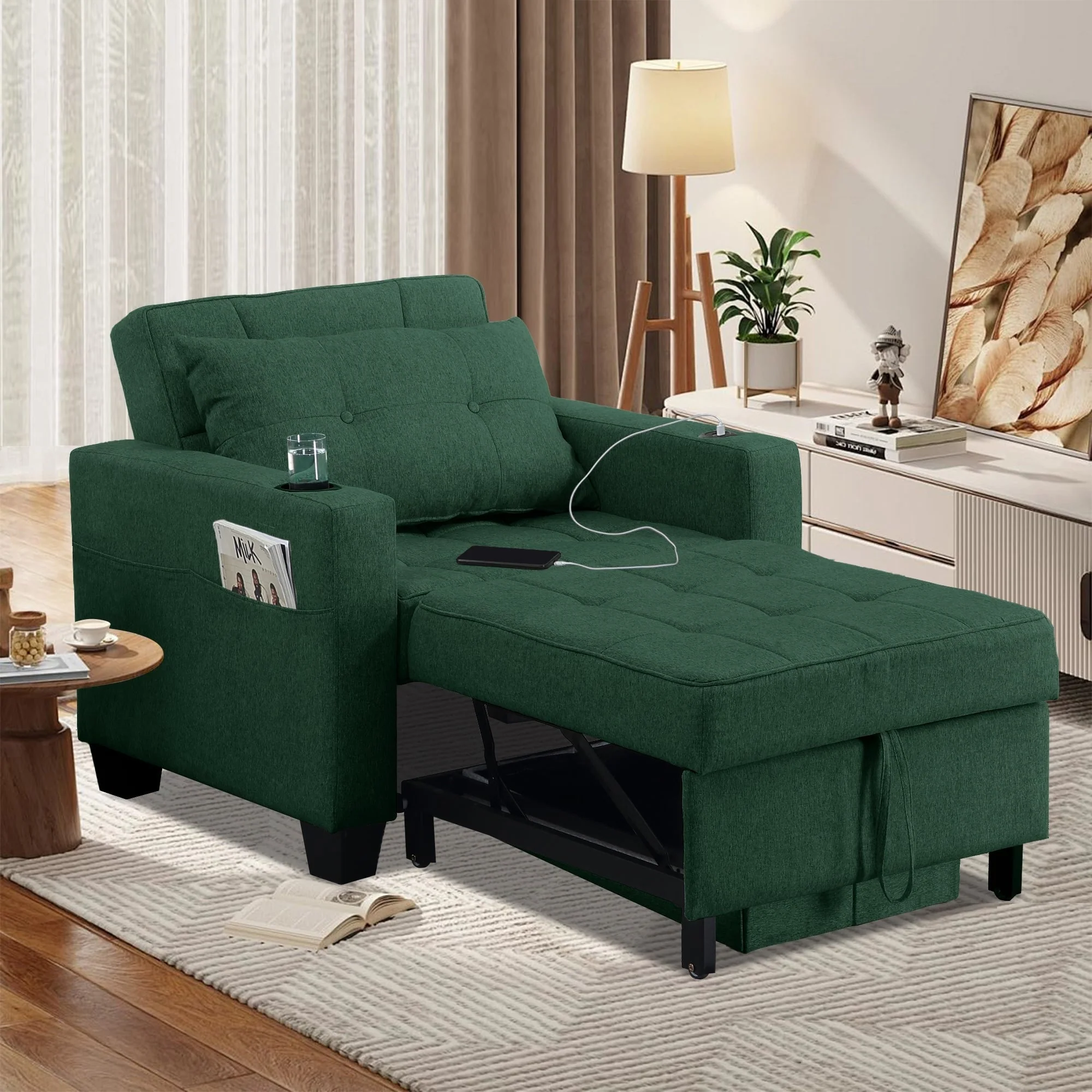 Futon Chair Bed Convertible Chair 3-in-1 Pull Out Sleeper Chair Beds for Living Room