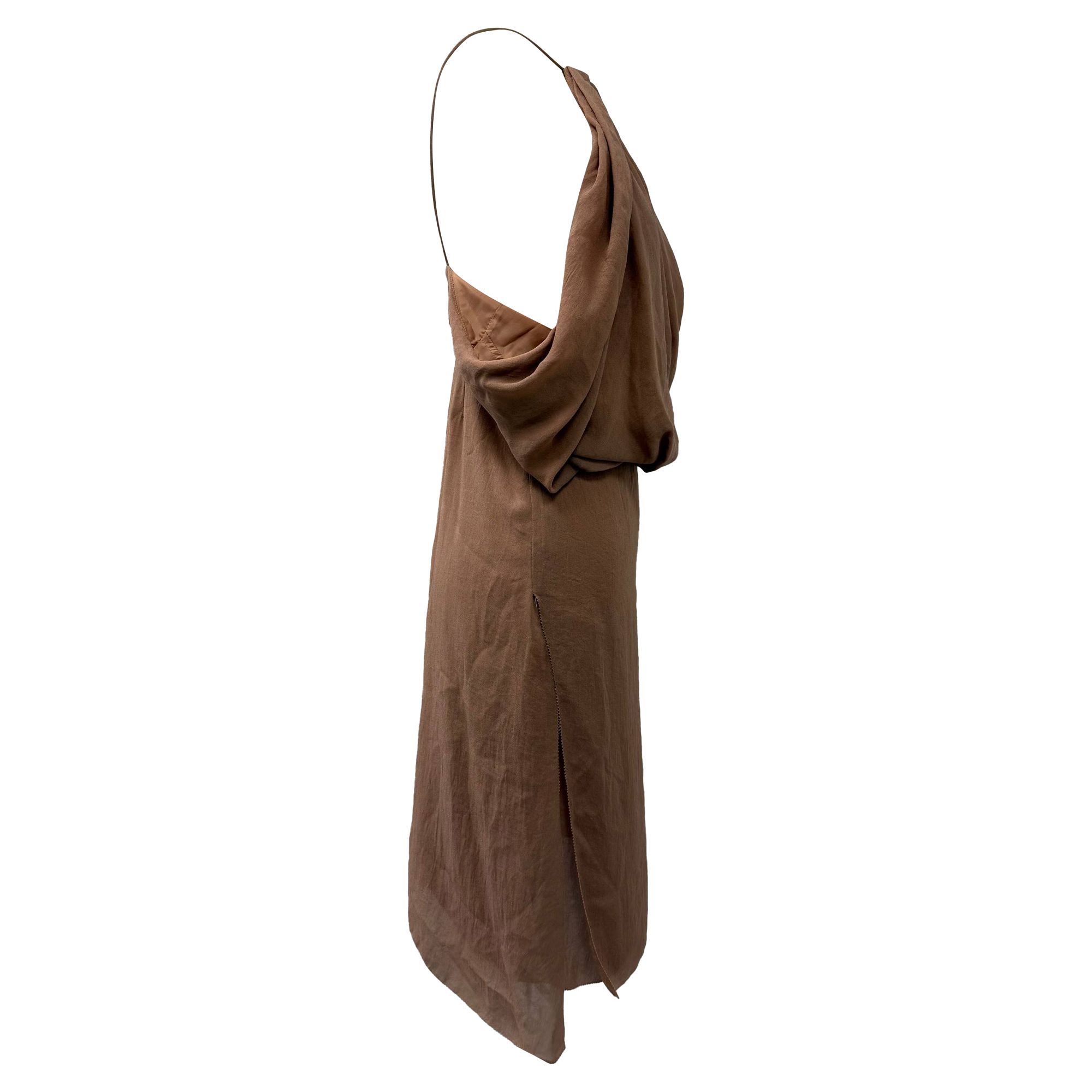 Acne Studios Preloved Draped Halter Neck Mini Dress in Brown Triacetate