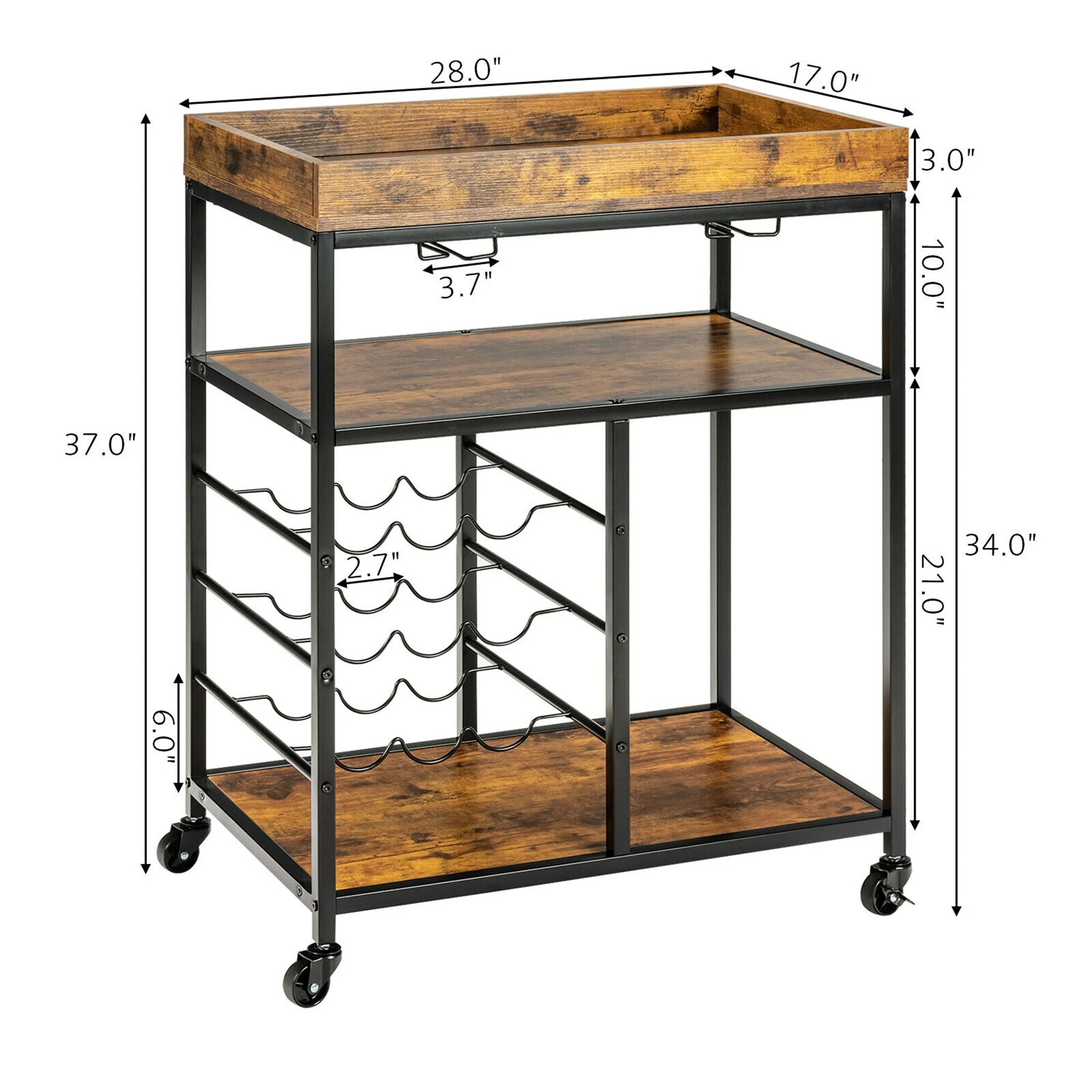Gymax 3-Tier Rolling Kitchen Serving Cart Utility Trolley w/ Wine - See Details