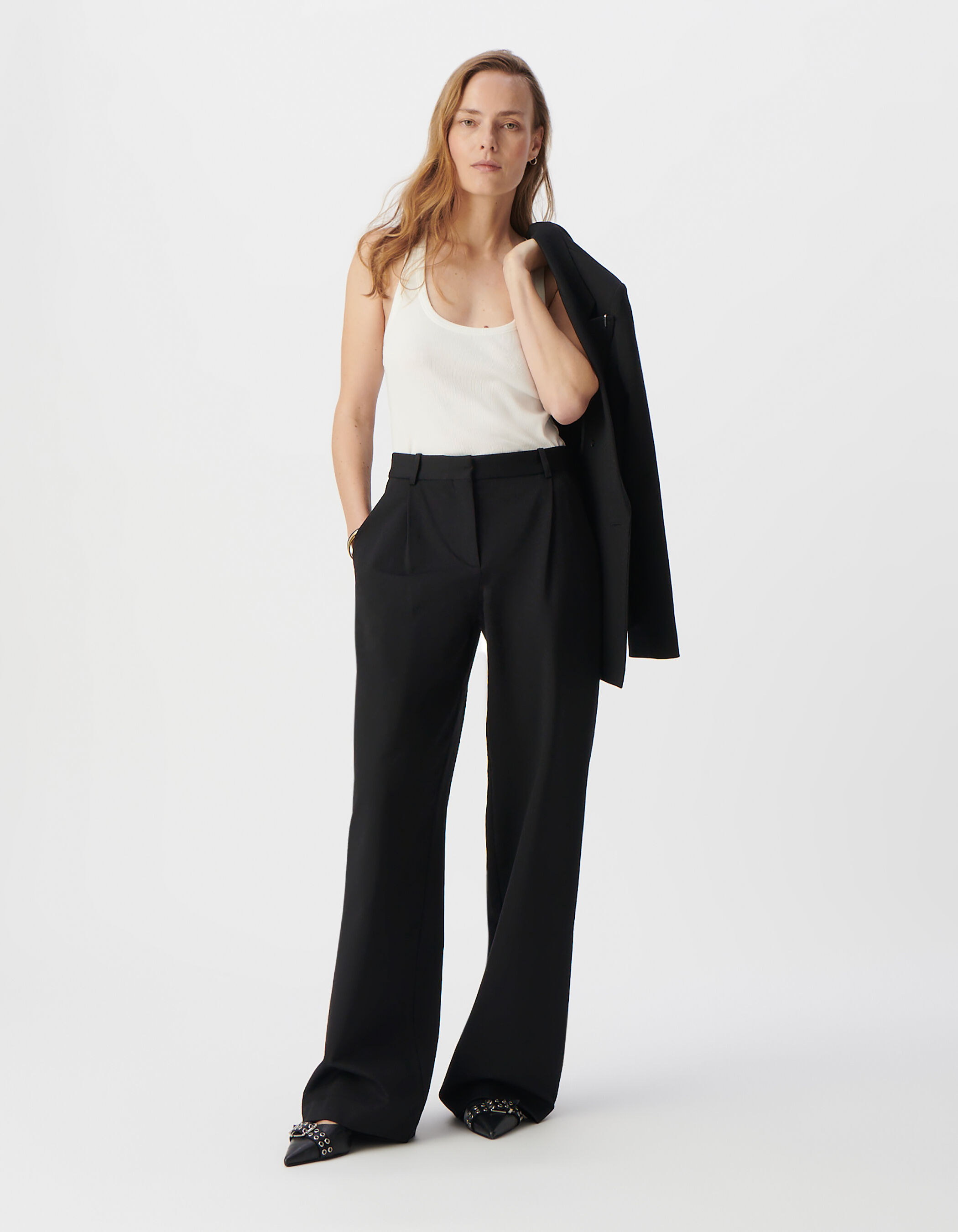 Pantalon de tailleur noir large maille Milano Femme