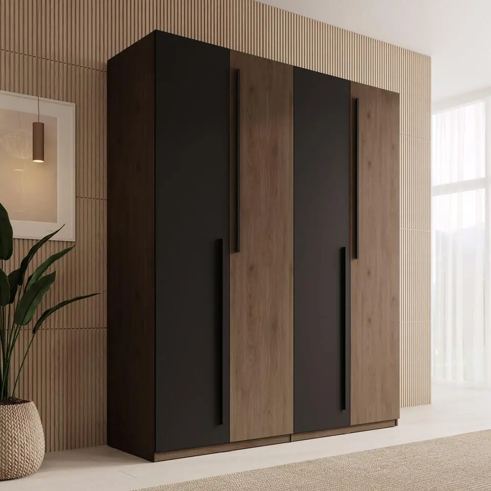 Meubella - Wangoo - Kledingkast 4 deuren - Donker eiken - 179x60x221cm
