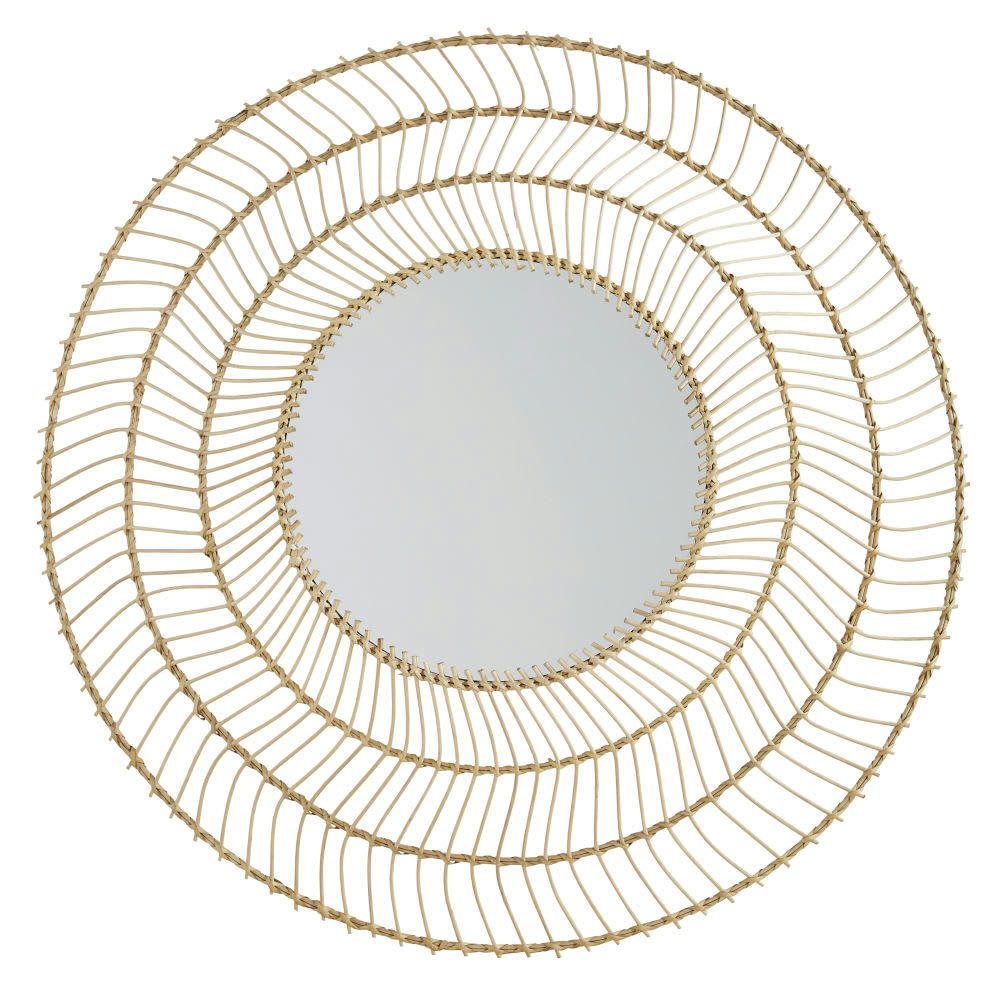 ALI - Miroir rond en rotin tressé marron D117