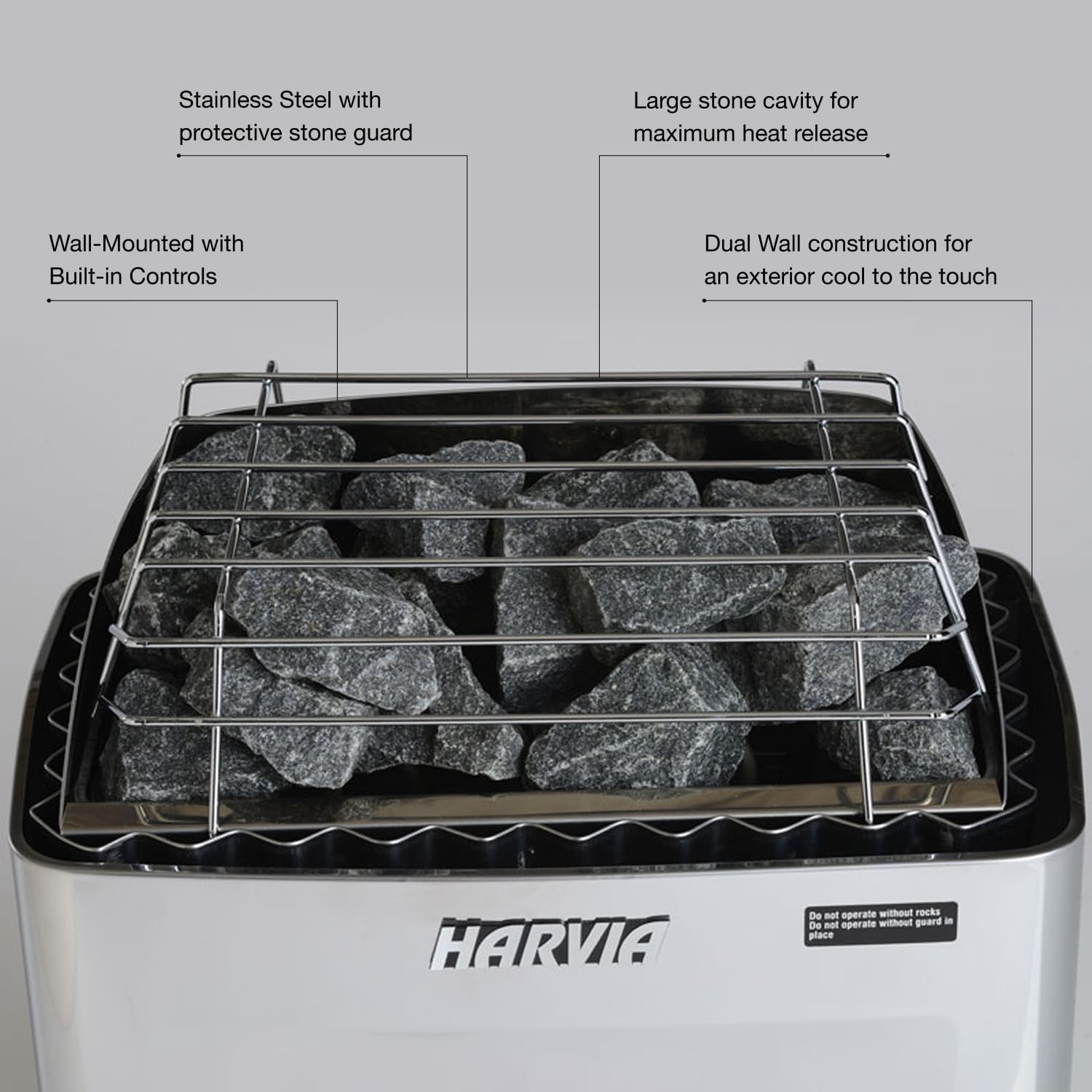 Harvia KIP 200v Sauna Heater, Wall Mounted Electric Sauna Stove, Stainless Steel 220v Heater with Sauna Stones Included, Large Stone Cavity for Maximum Heat Release (4.5kW - Dials)