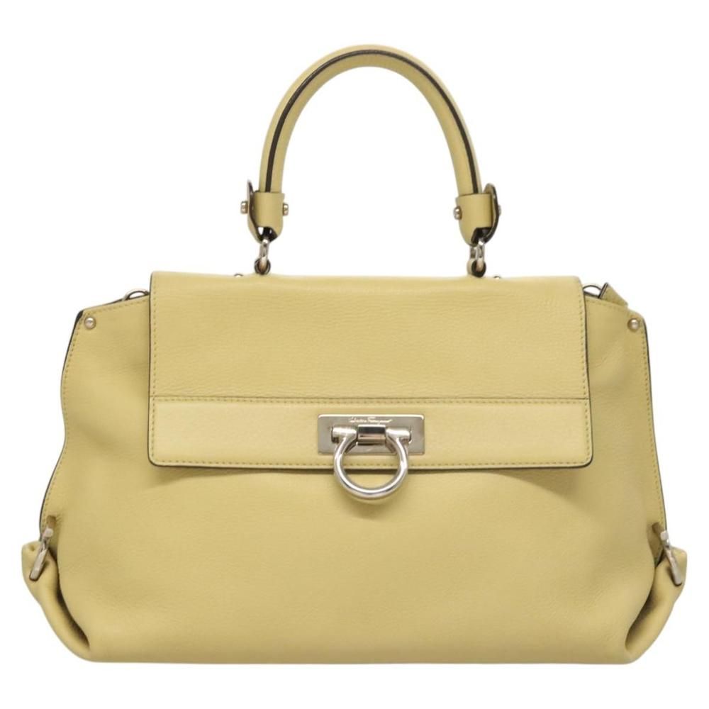 Salvatore Ferragamo Preloved Structured Leather Satchel Handbag Wo - Yellow