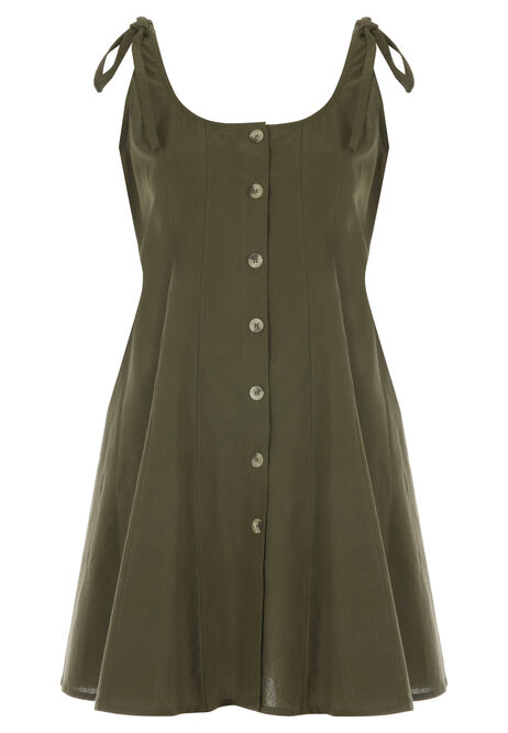 Womens Khaki Button Front Cotton Mini Dress
