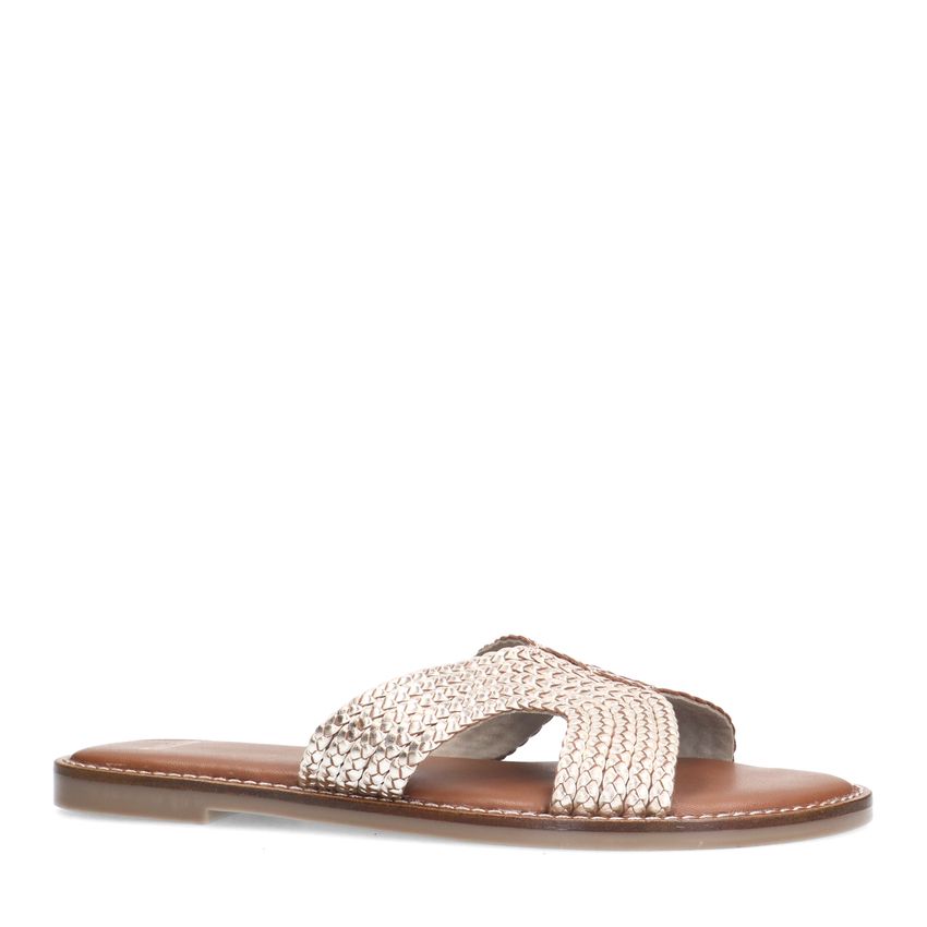 Manfield Goudkleurige leren slippers