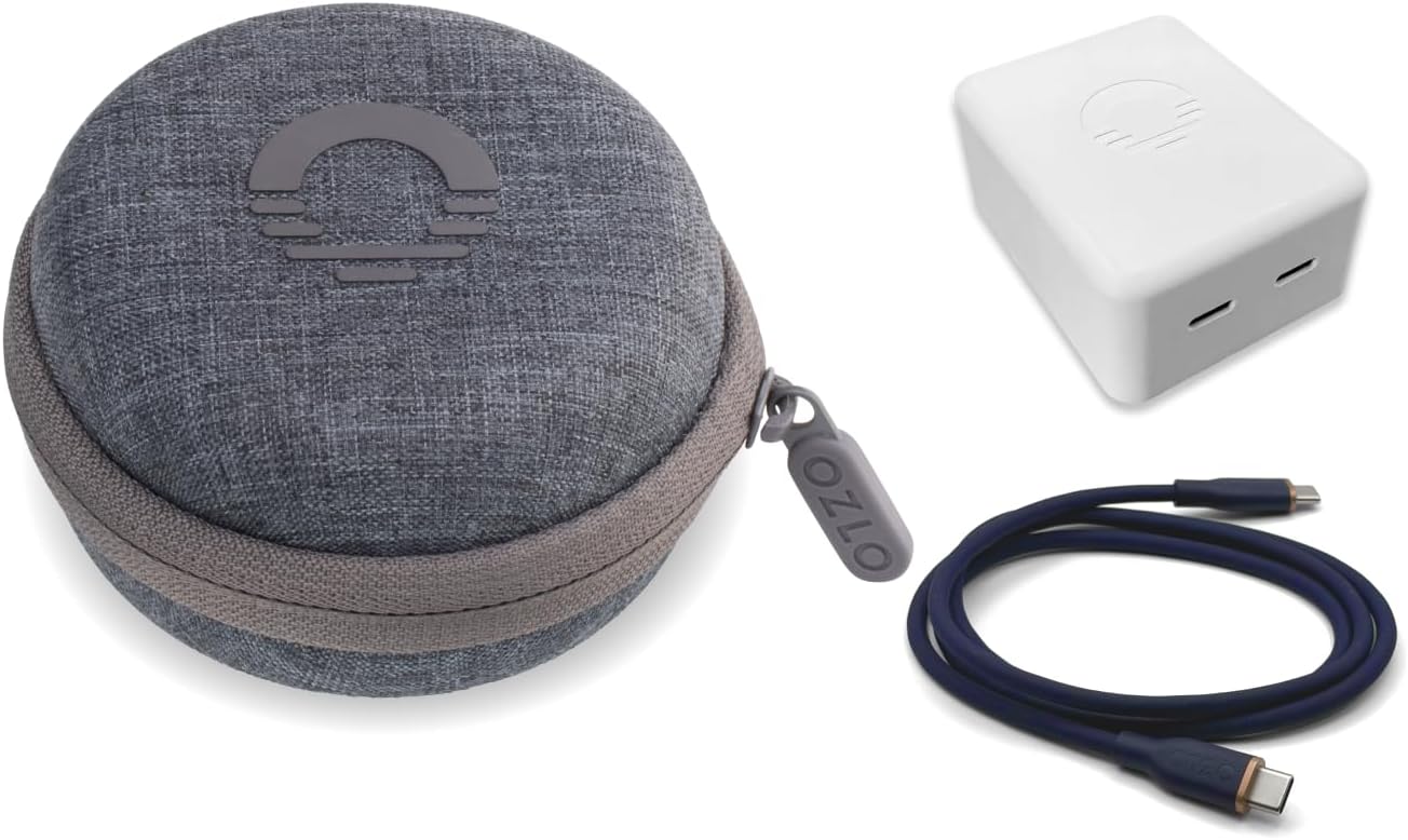 Ozlo Travel Accessory Kit | Travel Case + USB-C Charging Block + Silicone Charging Cable | Hard Shell Case for Ozlo Sleepbuds Smart Case