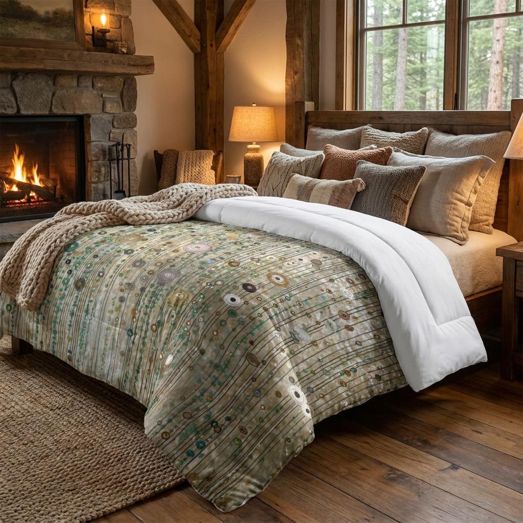 Comforter, 100% Cotton, Gustav Klimt Inspired Lightweight Cozy Bedspread, One Sided Print, Bedding in 4 Sizes