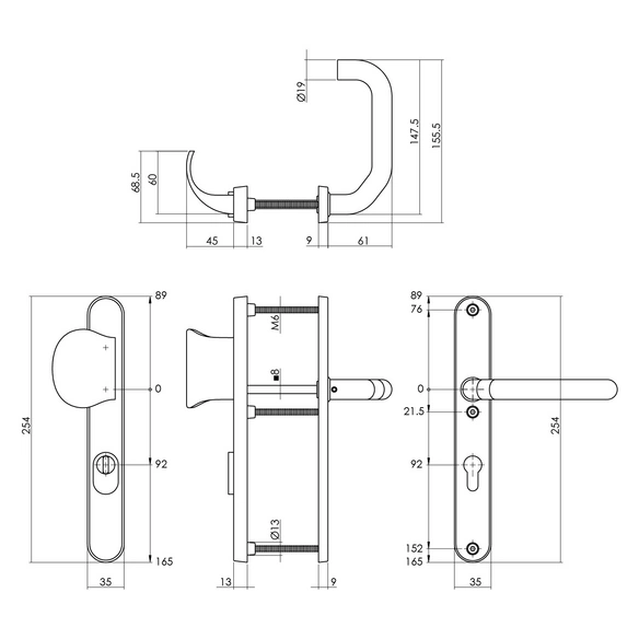 Schutzbeschlag, Kernziehschutz PZ 92 mm Schmall Griff/Drücker