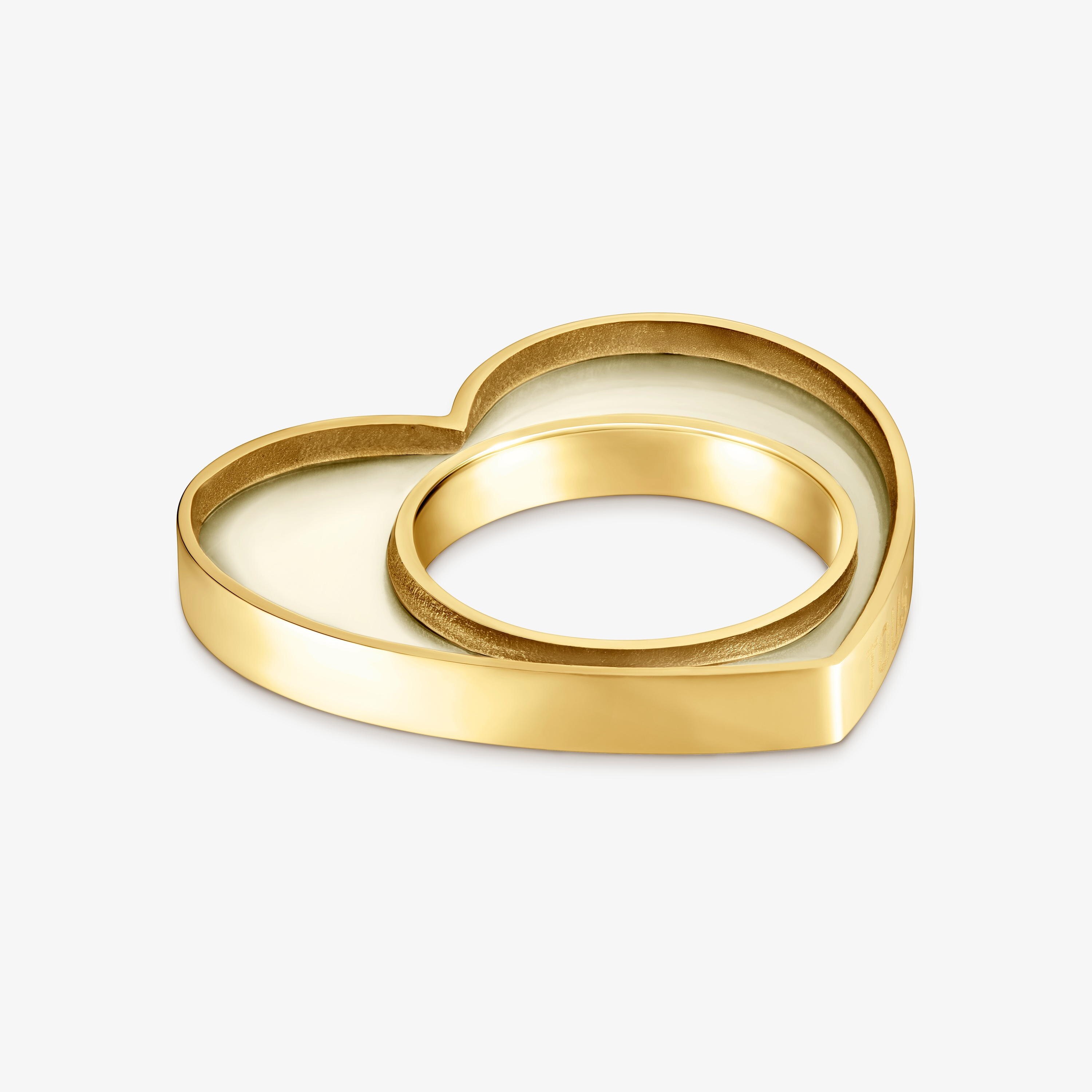 Anillo corazón de acero dorado y resina blanca Galaxy