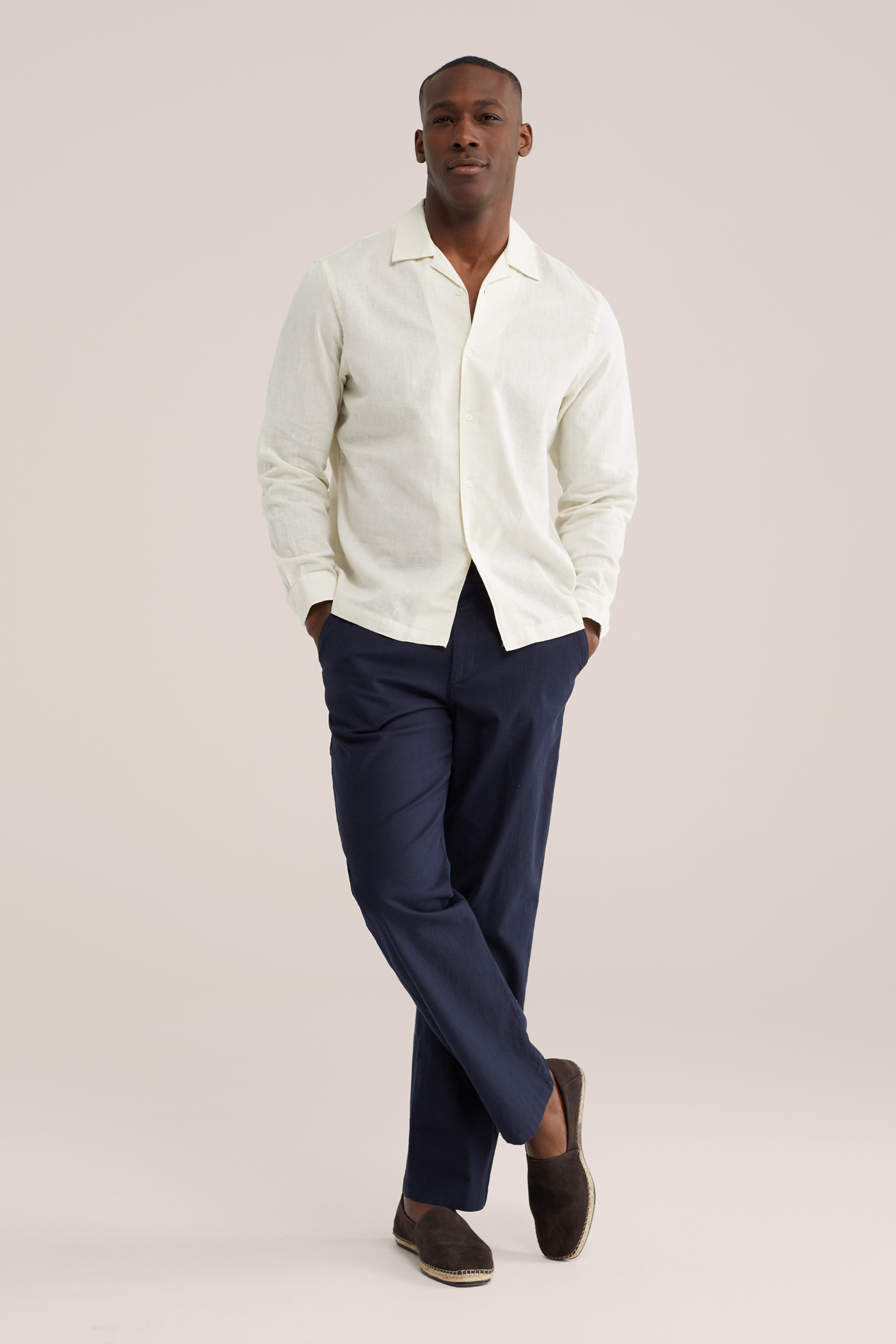 Heren regular fit smart broek van linnenmix