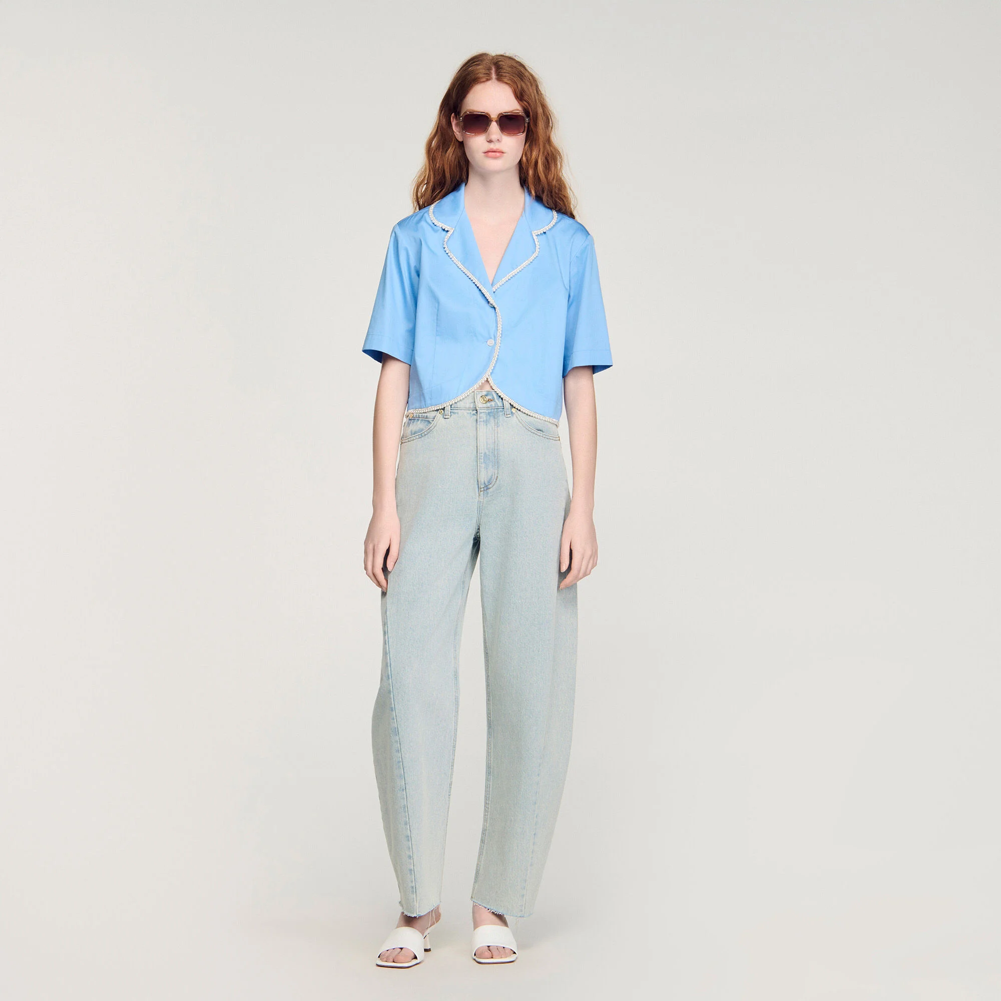 Chemise en coton à galon perlé