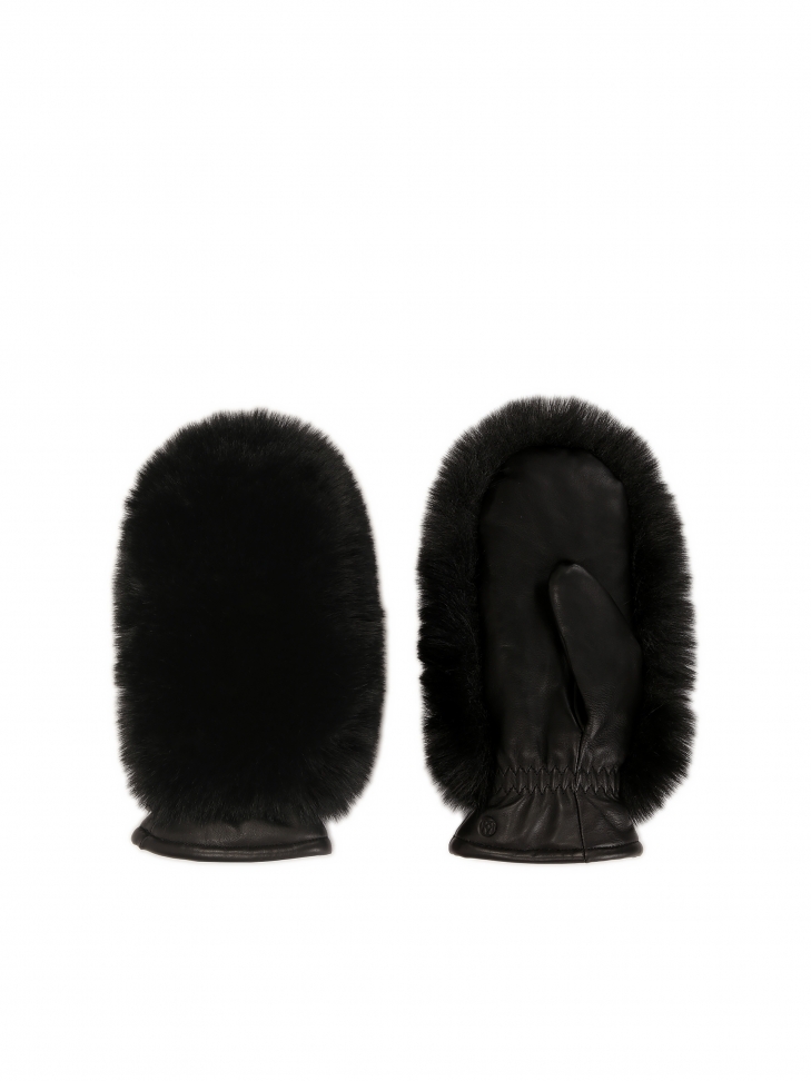 Single-finger leather gloves with synthetic fur