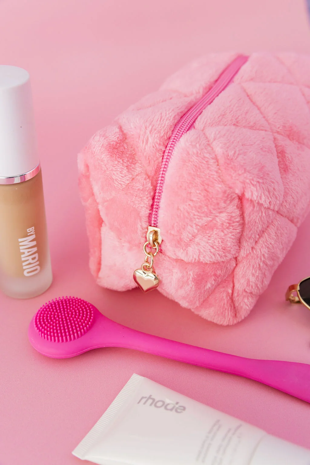 Faux Fur Cosmetics Bag in Barbie Pink