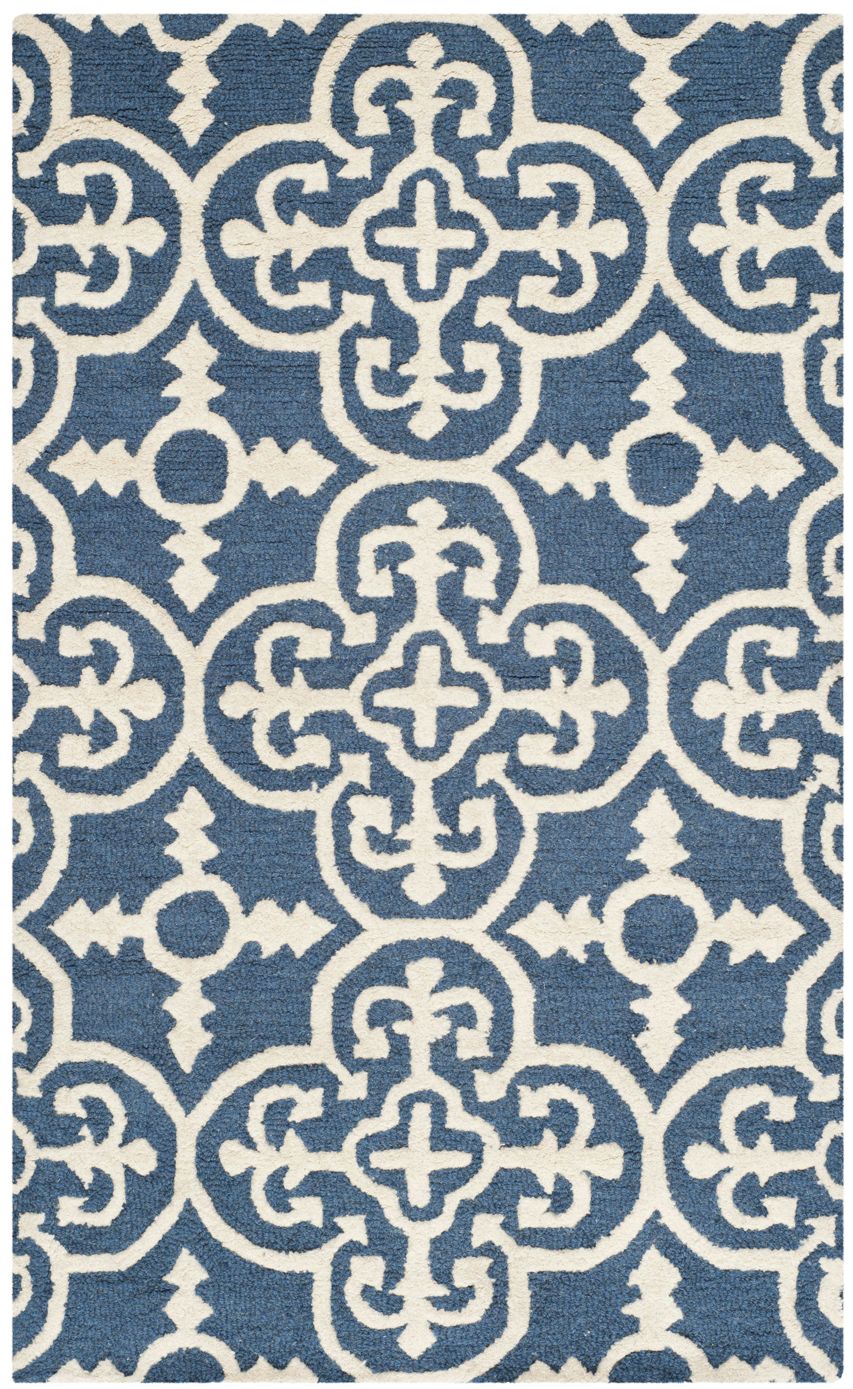 CAMBRIDGE - Tapis de salon interieur en bleu marine & ivoire, 91 x 152 cm