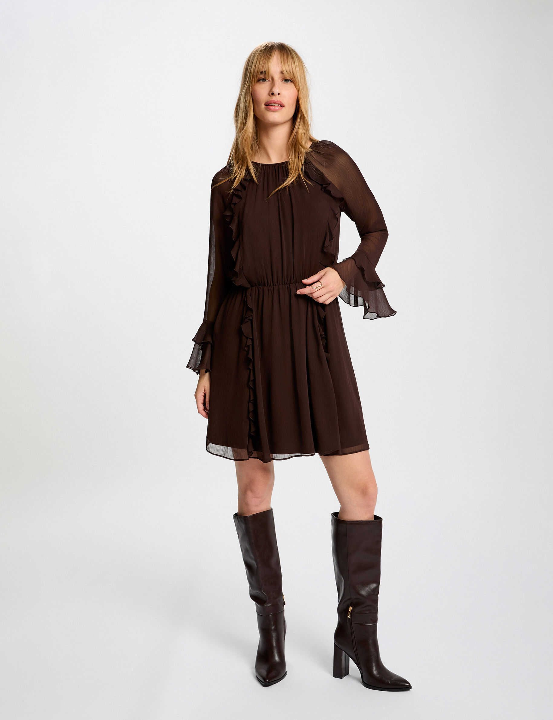 Flowy Short Dress Dark Brown Women