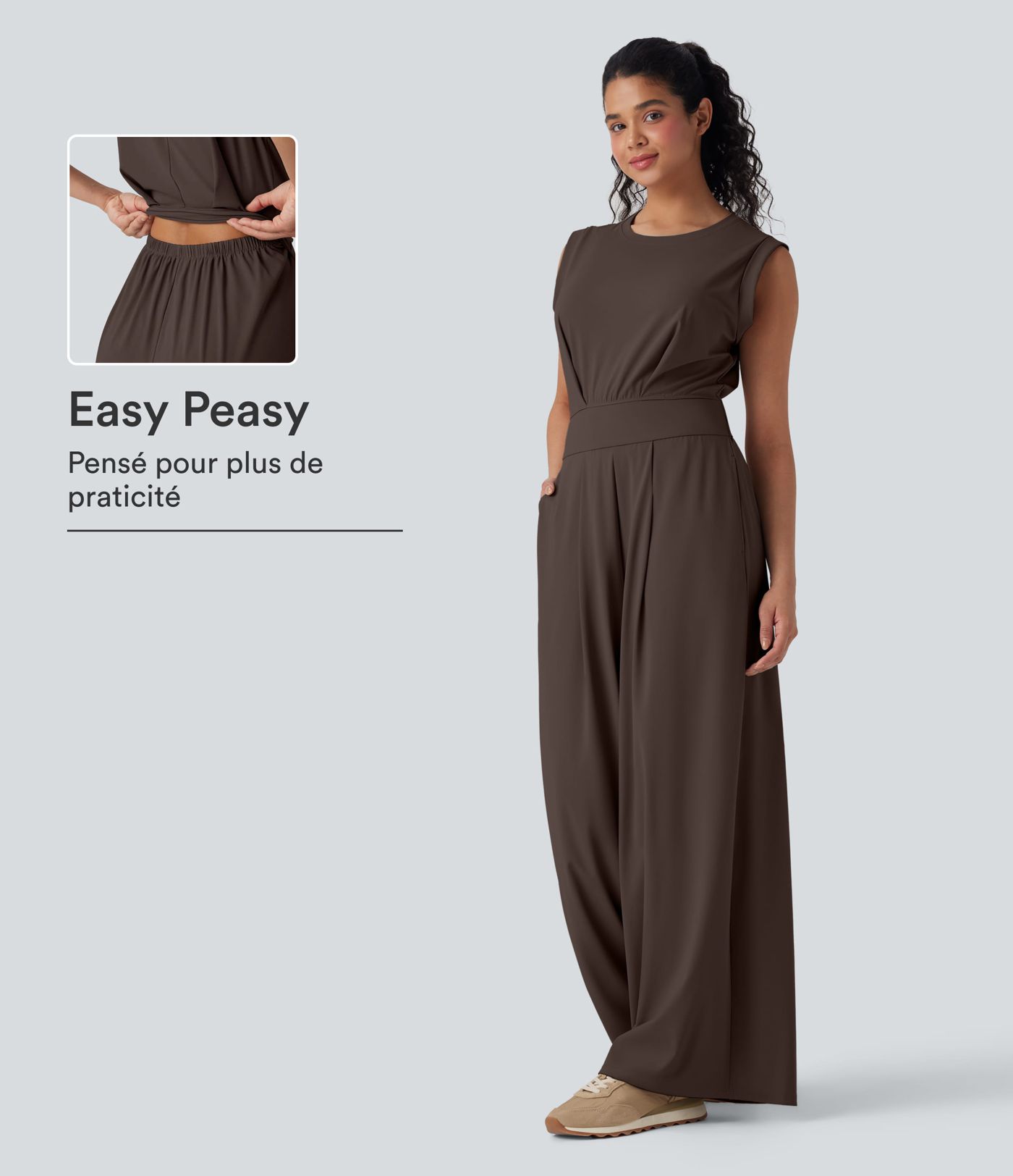 Softlyzero™ Quickdry col rond sans manches dos ajouré avec poche latérale combinaison de yoga - Édition Easy Peasy