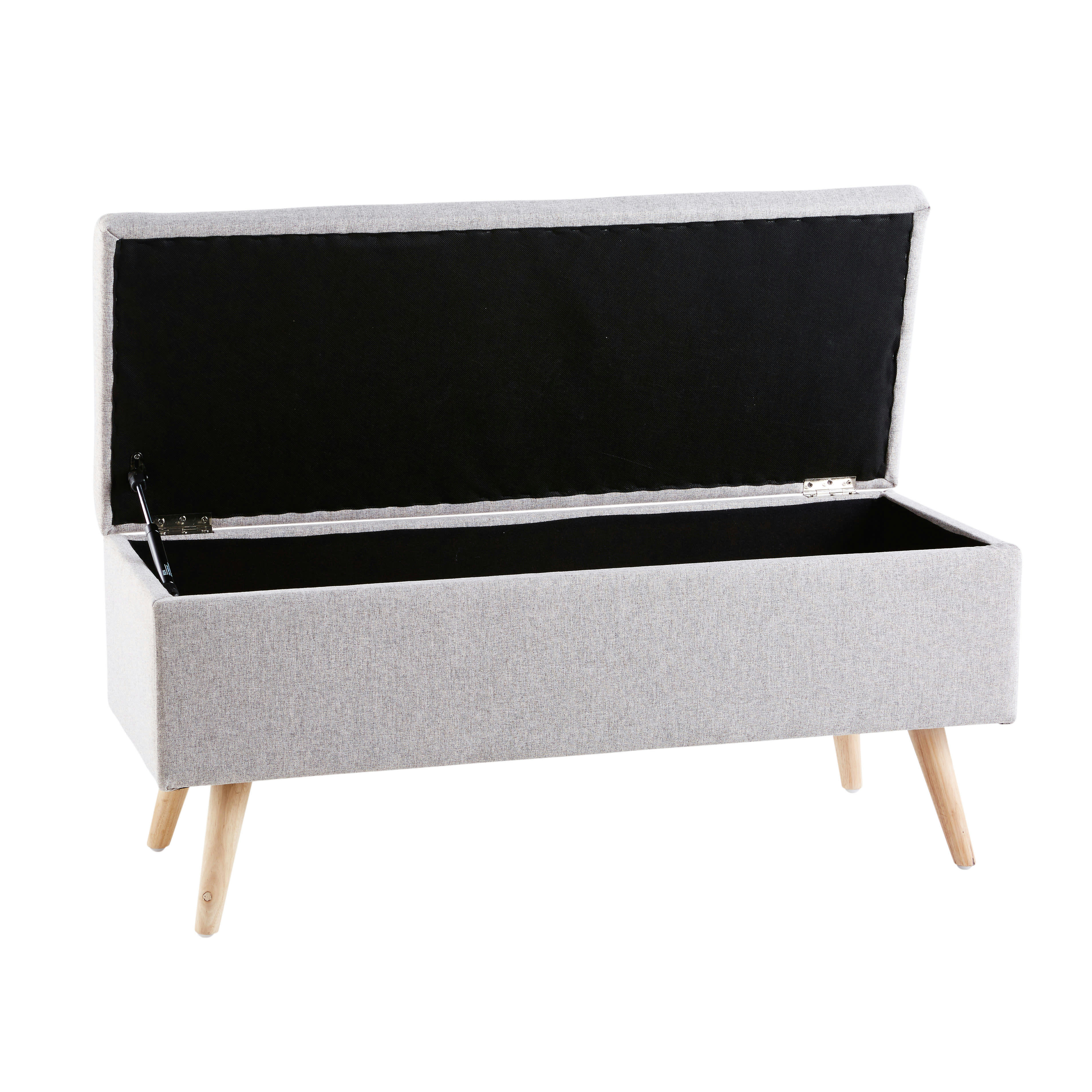 - Banquette coffre vintage grise et bois d'hévéa