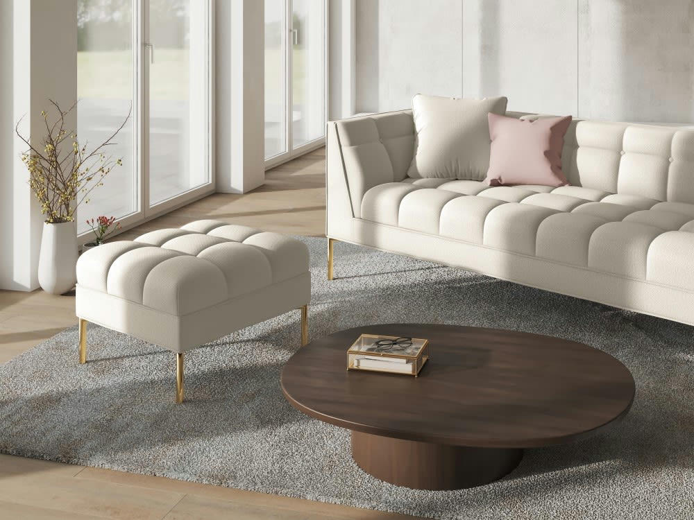 KAROO - Pouf tissu structuré beige clair