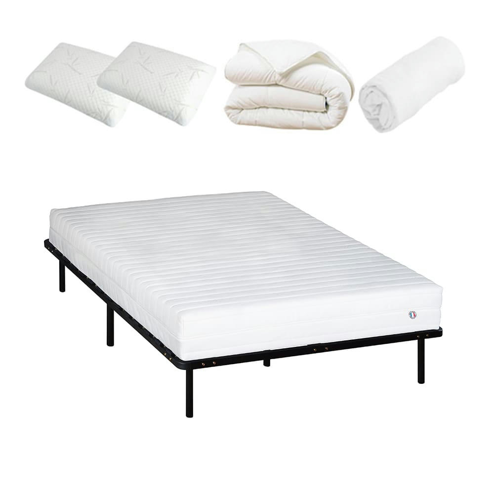 EGIO - Ensemble  140x200  Matelas Latex + Sommier Métal + Accessoires