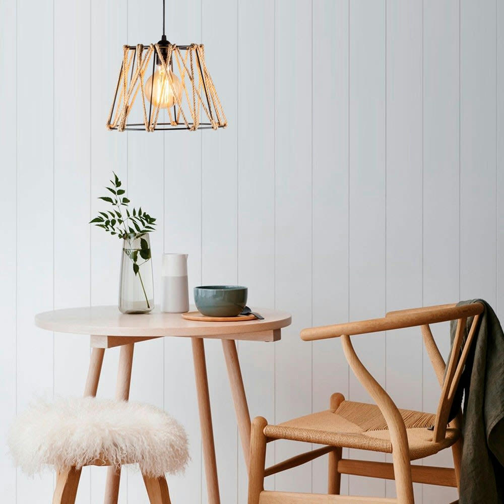 KAVANA - Suspension minimaliste noir avec cordes décoratives