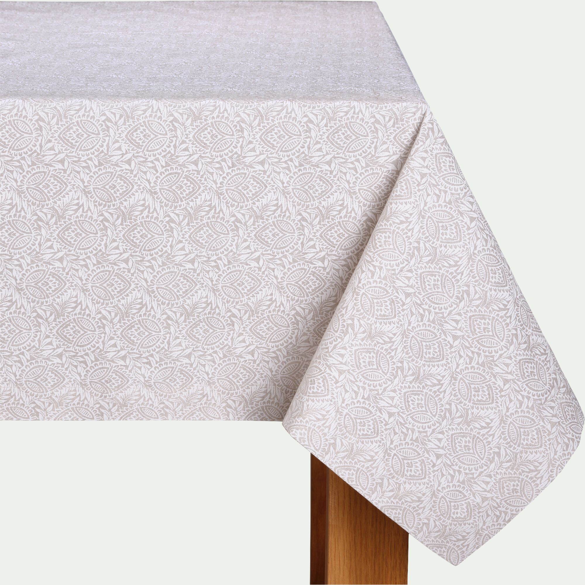 ST REMY - Nappe motif amande en lin et coton 150x150cm - blanc