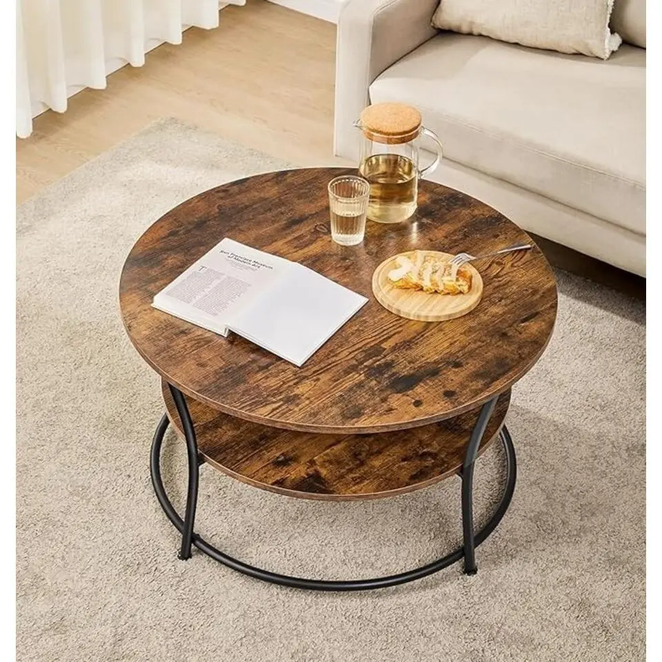 Parya Home Salontafel rond, Woonkamertafel, Sofatafel met plank