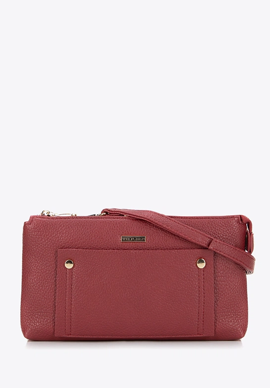 Damska crossbody dwukomorowa z kieszonką czerwona