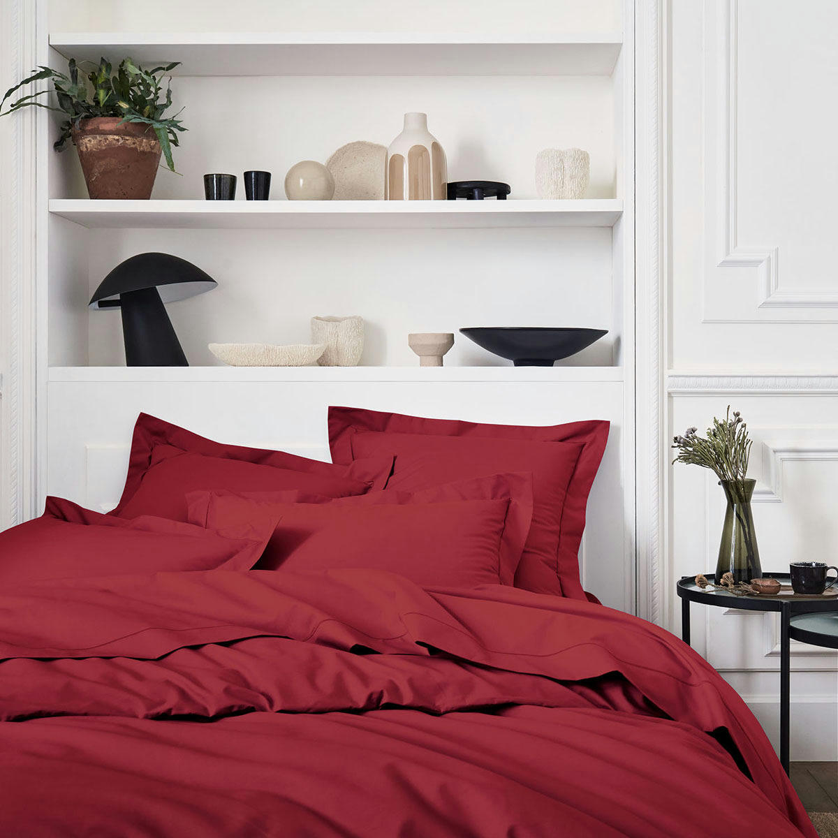 PREMIÈRE - Housse de couette unie en percale de coton rouge 260x240