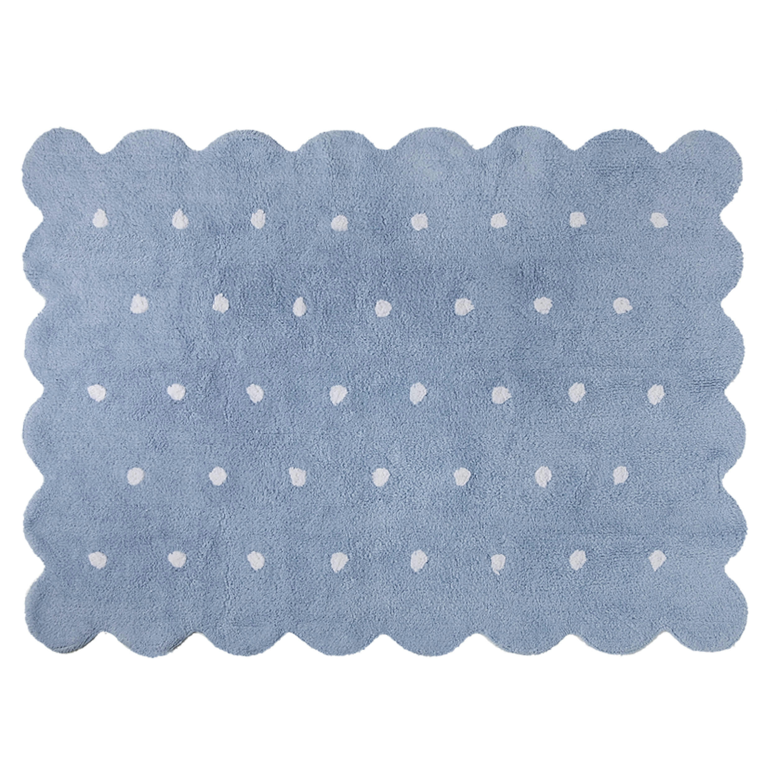 BISCUIT - Tapis lavable bord biscuit en coton blue ciel 120x160