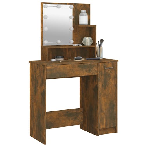 NNEVL Dressing Table with LED Smoked Oak 86.5x35x136 cm
