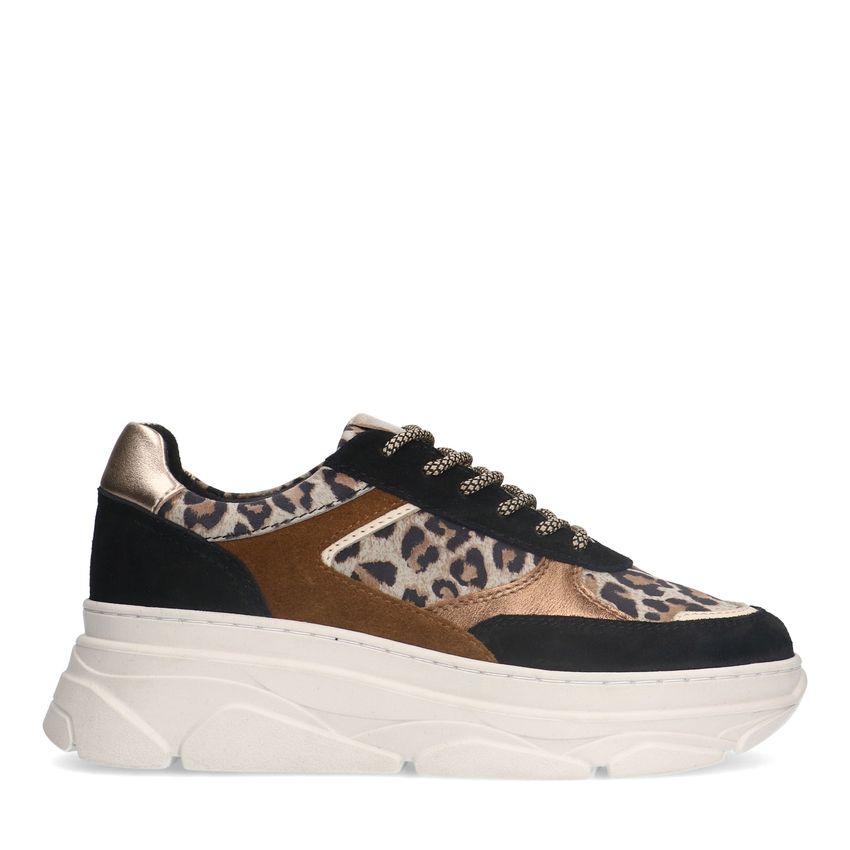 Manfield Zwarte suède sneakers met panterprint