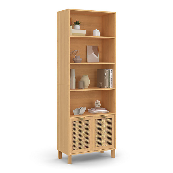 Etagère bibliothèque 4 niveaux avec placard EDHEN cannage et bois