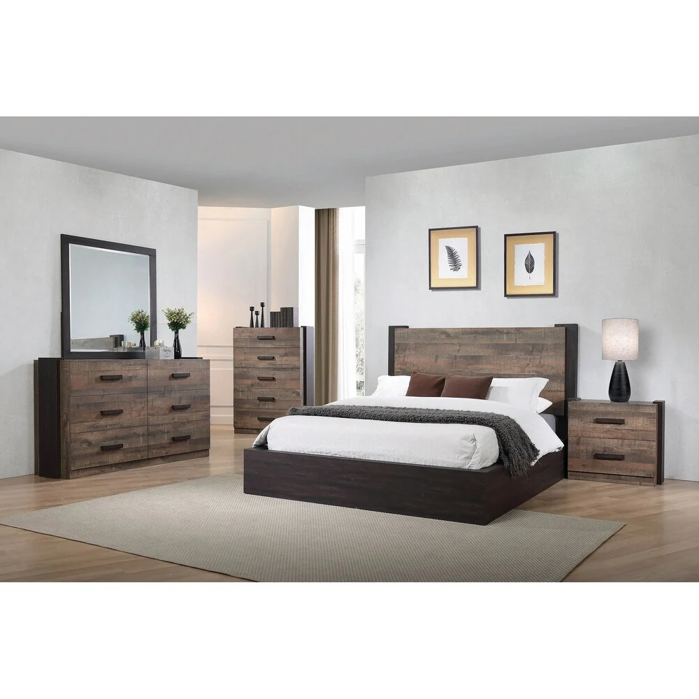 Kendra Weathered Oak 4-piece Platform Bedroom Set with 2 Nightstands