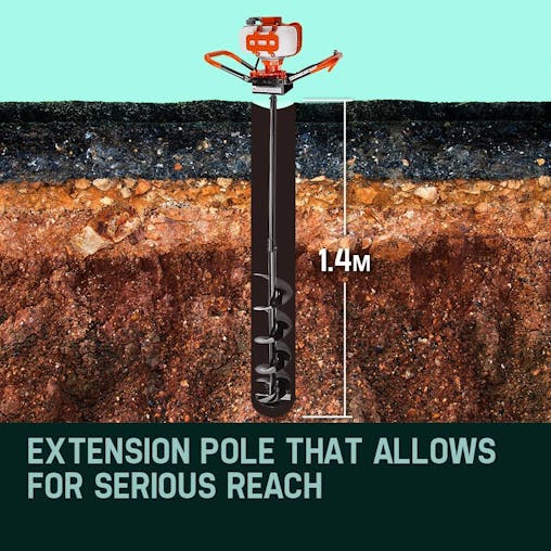 NNEMB Post Hole Digger 62CC Posthole Earth Auger Fence Borer Petrol Drill Bit