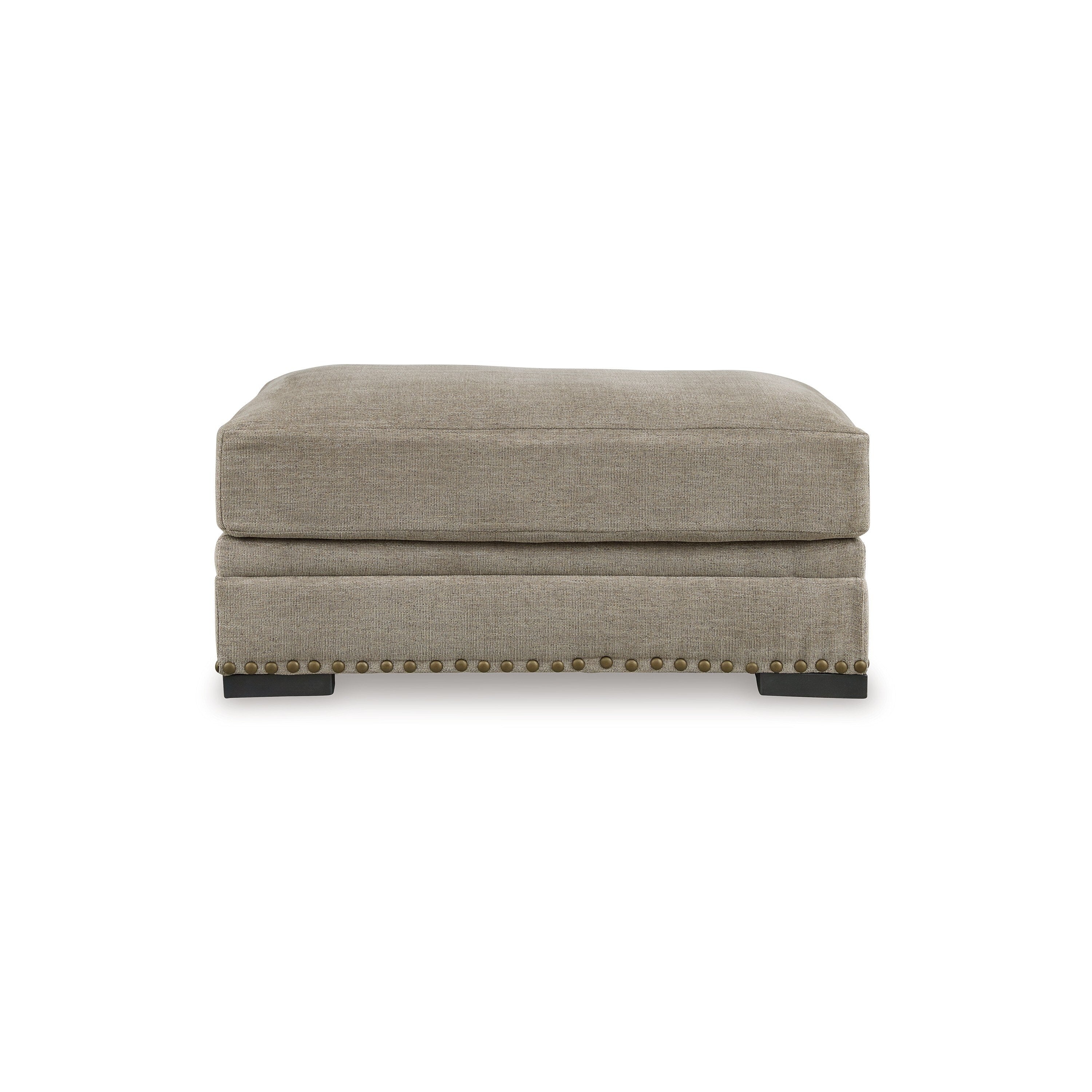 Golo Accent Ottoman, 43 Inch, Taupe Gray Polyester, Nailhead Trim