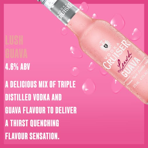 Vodka Cruiser Lush Guava, Refreshing Flavoured Pre-Mixed Vodka Drink, 4.6% ABV, 275mL (Case of 24 Bottles)