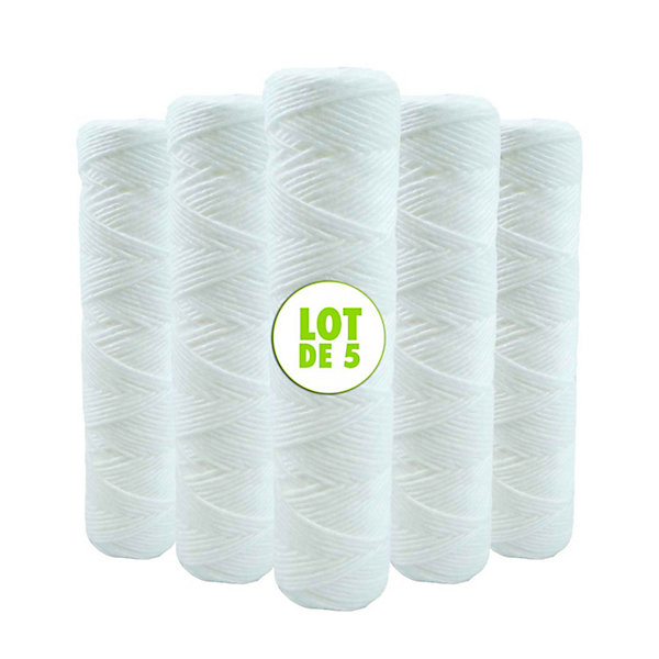 Lot de 5 Cartouches Bobinée Filtre à Eau Anti Sédiments 9 pouces 3/4 - 5 microns Compatibles Filtre 10 pouces