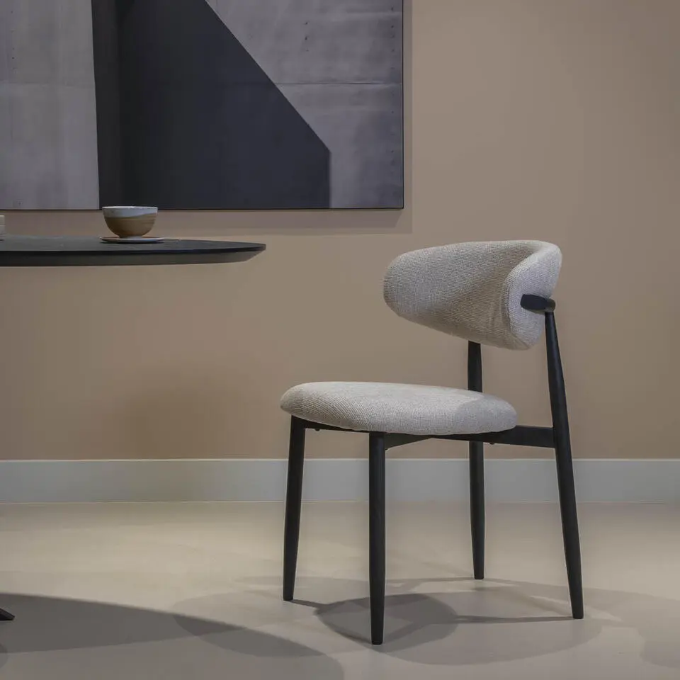 Eetkamerstoel Beige/Zwart - 52x56x77cm - Alexia - Set van 2