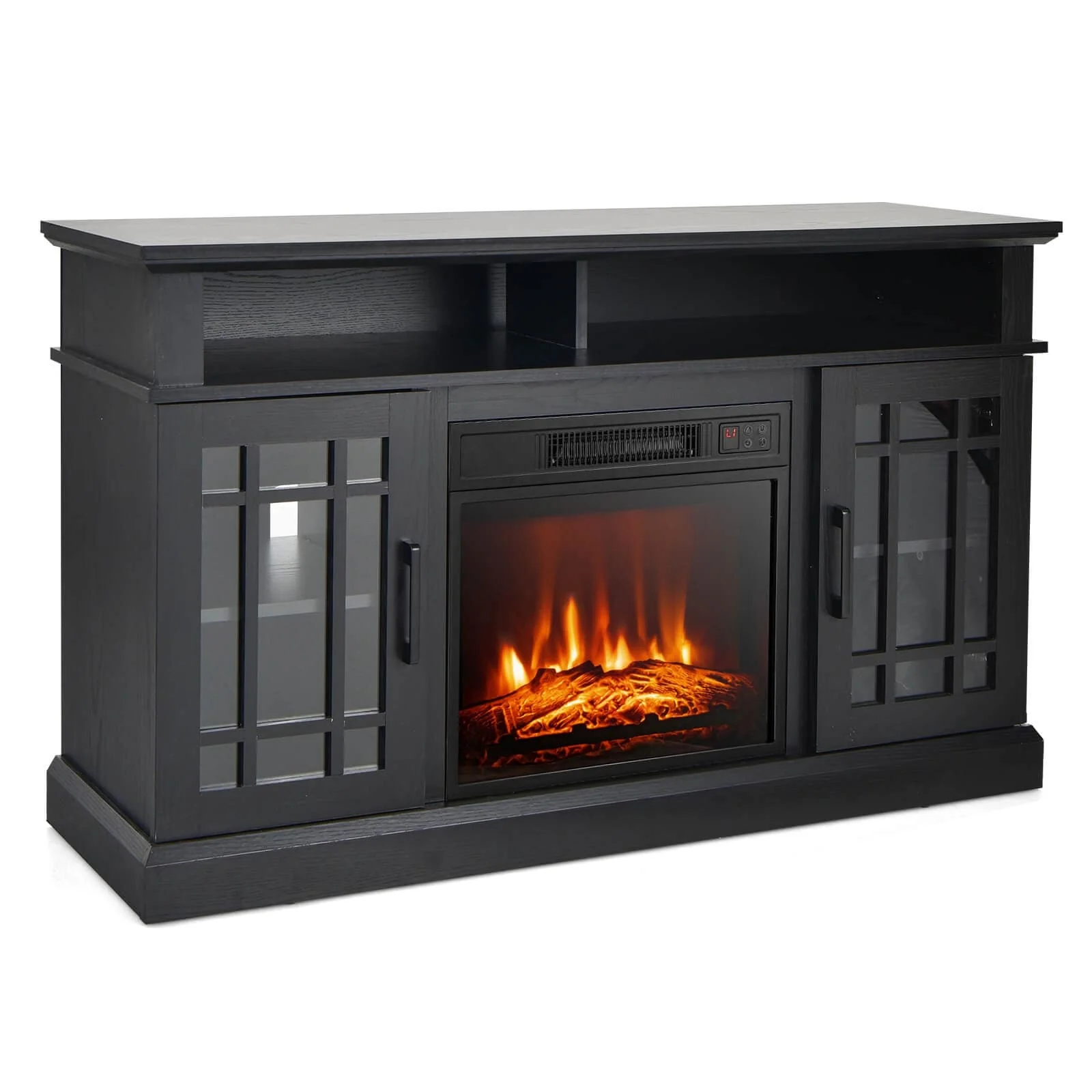 48 Inch Electric Fireplace TV Stand with 2 Side Cabinets and 2 Open Shelves - 48 x 16 x 30 (L x W x H)