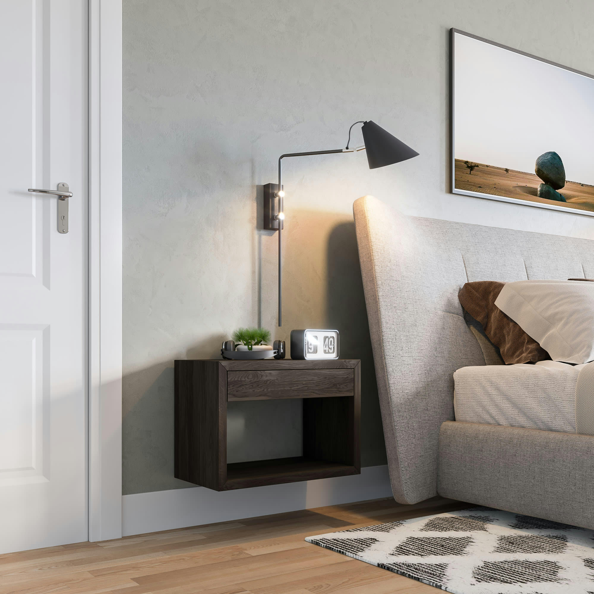 HUGO - Table de chevet en bouleau noir avec tiroir, grande