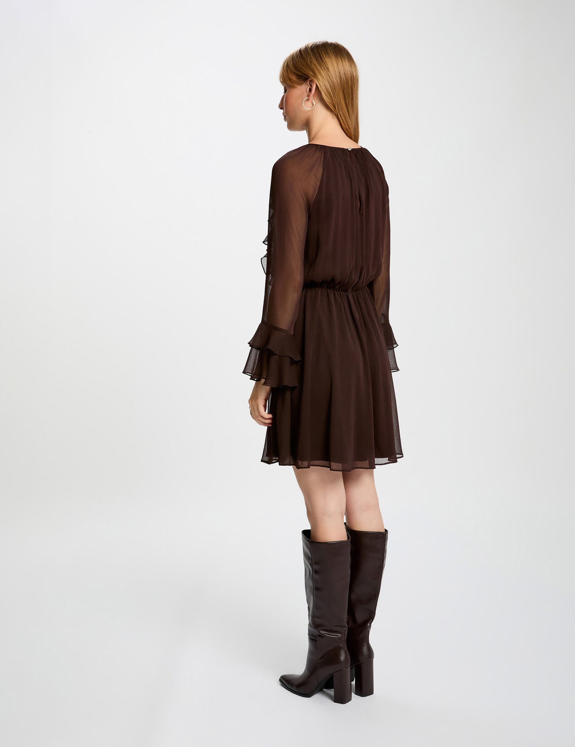 Flowy Short Dress Dark Brown Women