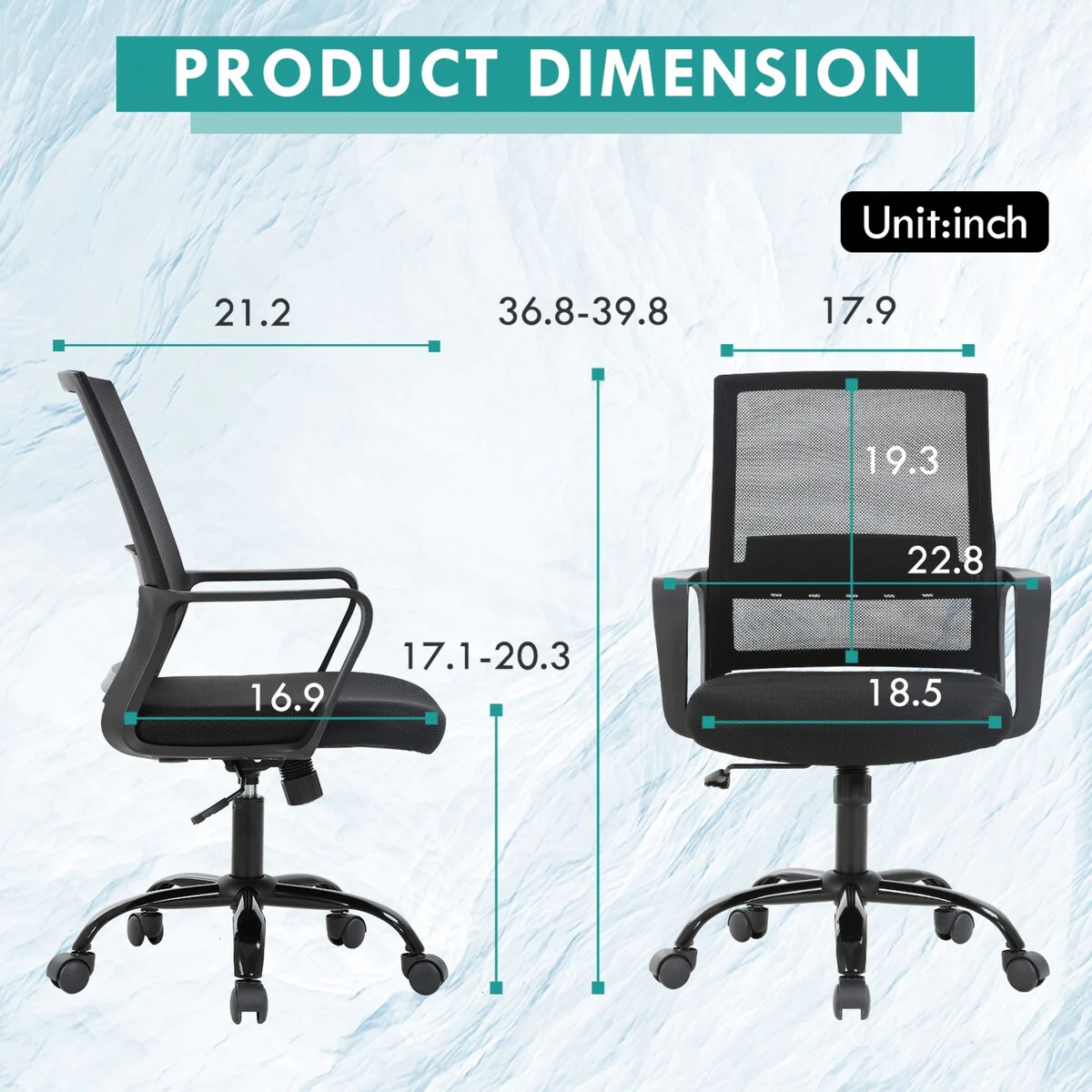 Addison Modern Adjustable Height Ergonomic Swivel Office Chair with Lumbar Support