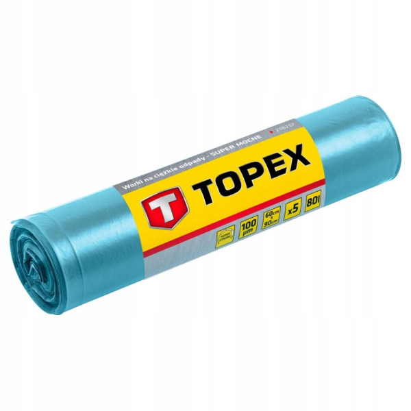 Worki na ciężkie odpady 80L 100 mic 5 sztuk TOPEX 23B257