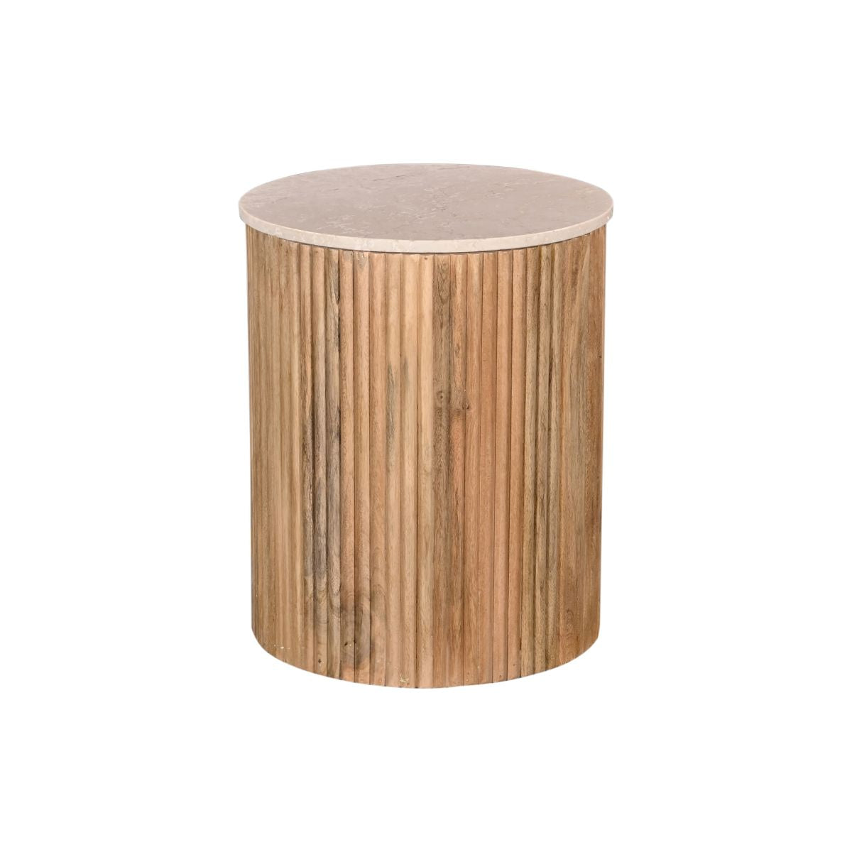 Giga Meubel Bijzettafel Davi Rond - Marmer/Hout - Naturel - 45x45x55cm