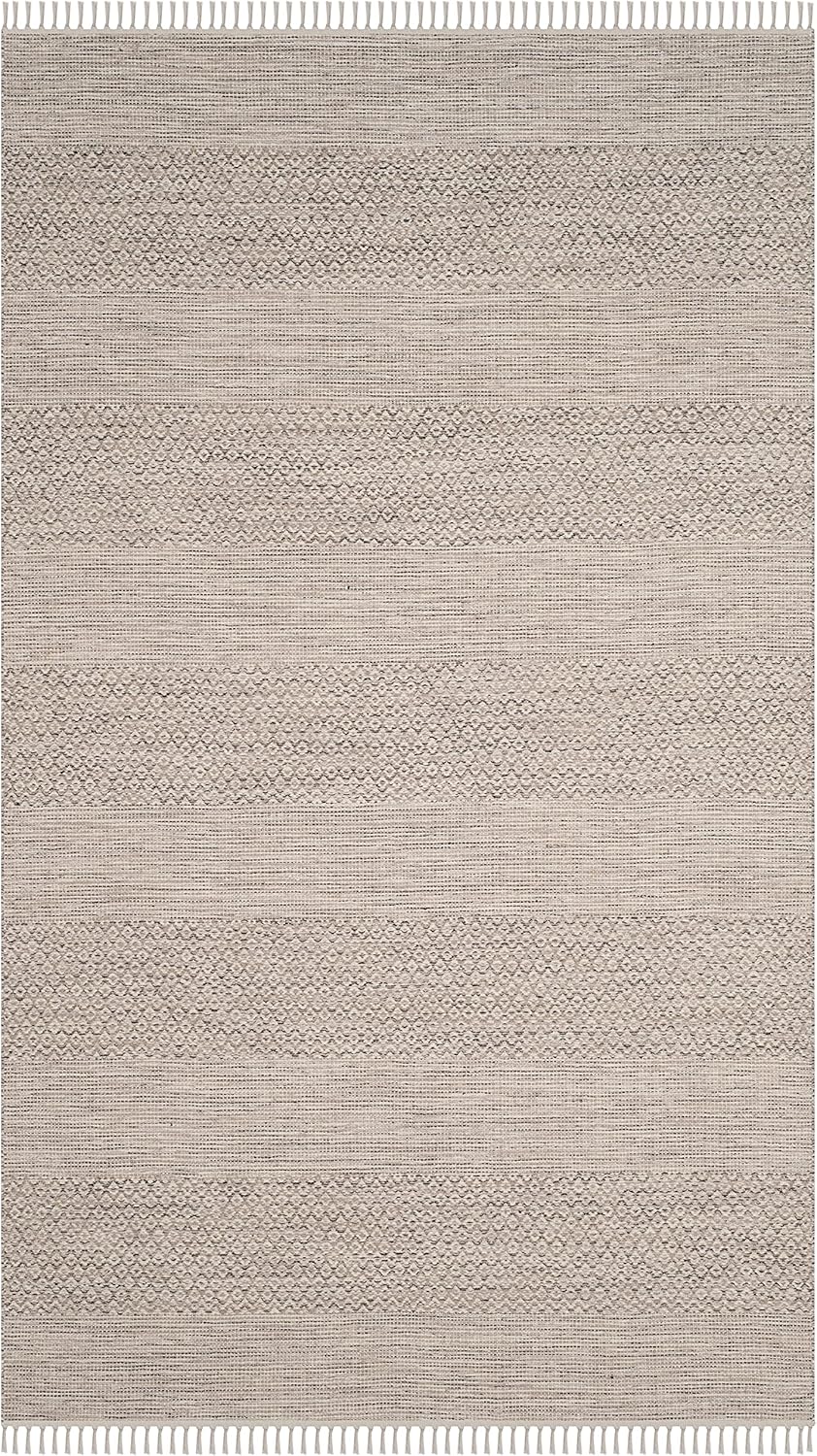 SAFAVIEH Montauk Collection Area Rug - 9' x 12', Ivory & Steel Grey, Handmade Flat Weave Boho Farmhouse Cotton Tassel Fringe, Ideal for High Traffic Areas in Living Room, Bedroom (MTK330M)