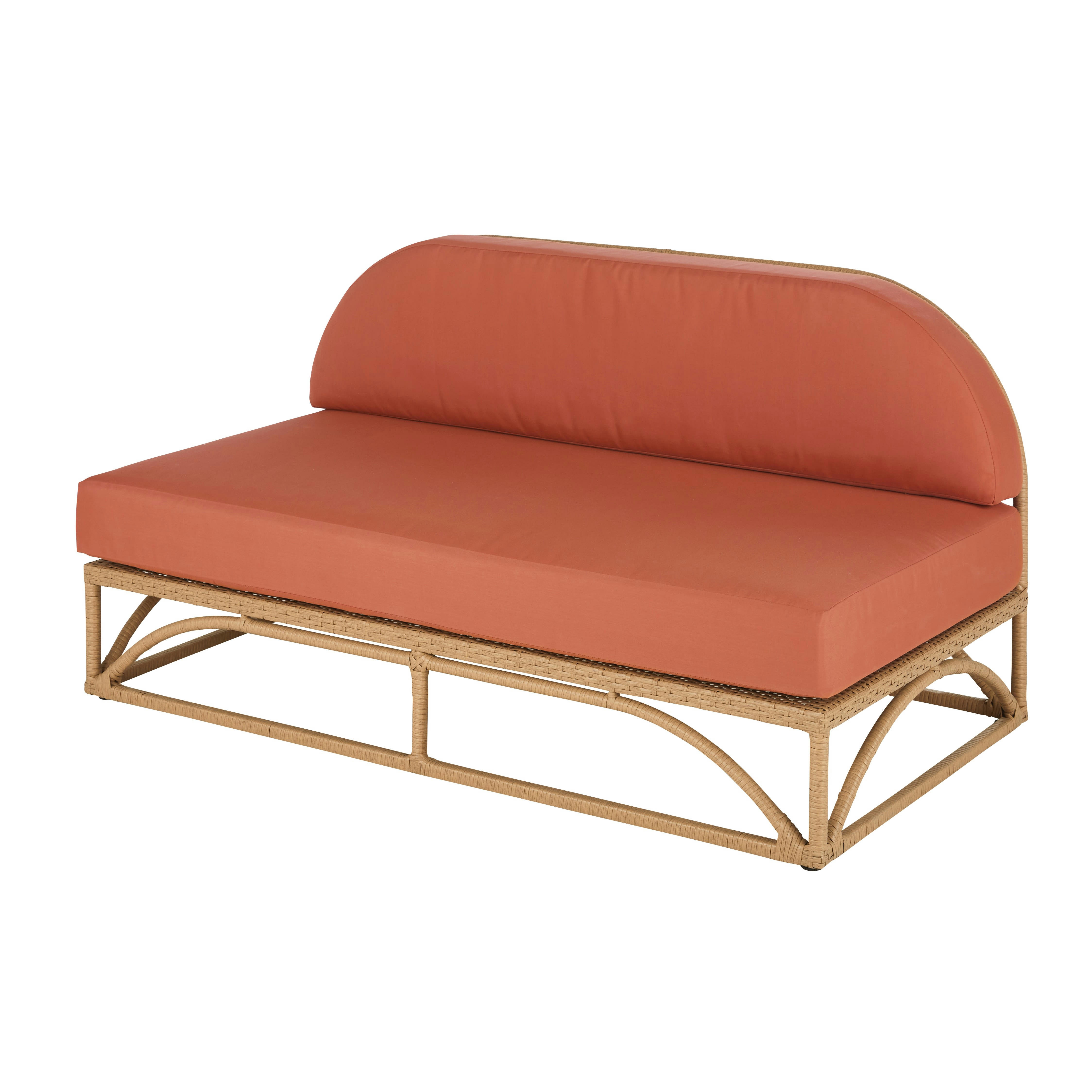 - Canapé de jardin en résine recyclée imitation rotin et polyester recyclé terracotta 2 personnes