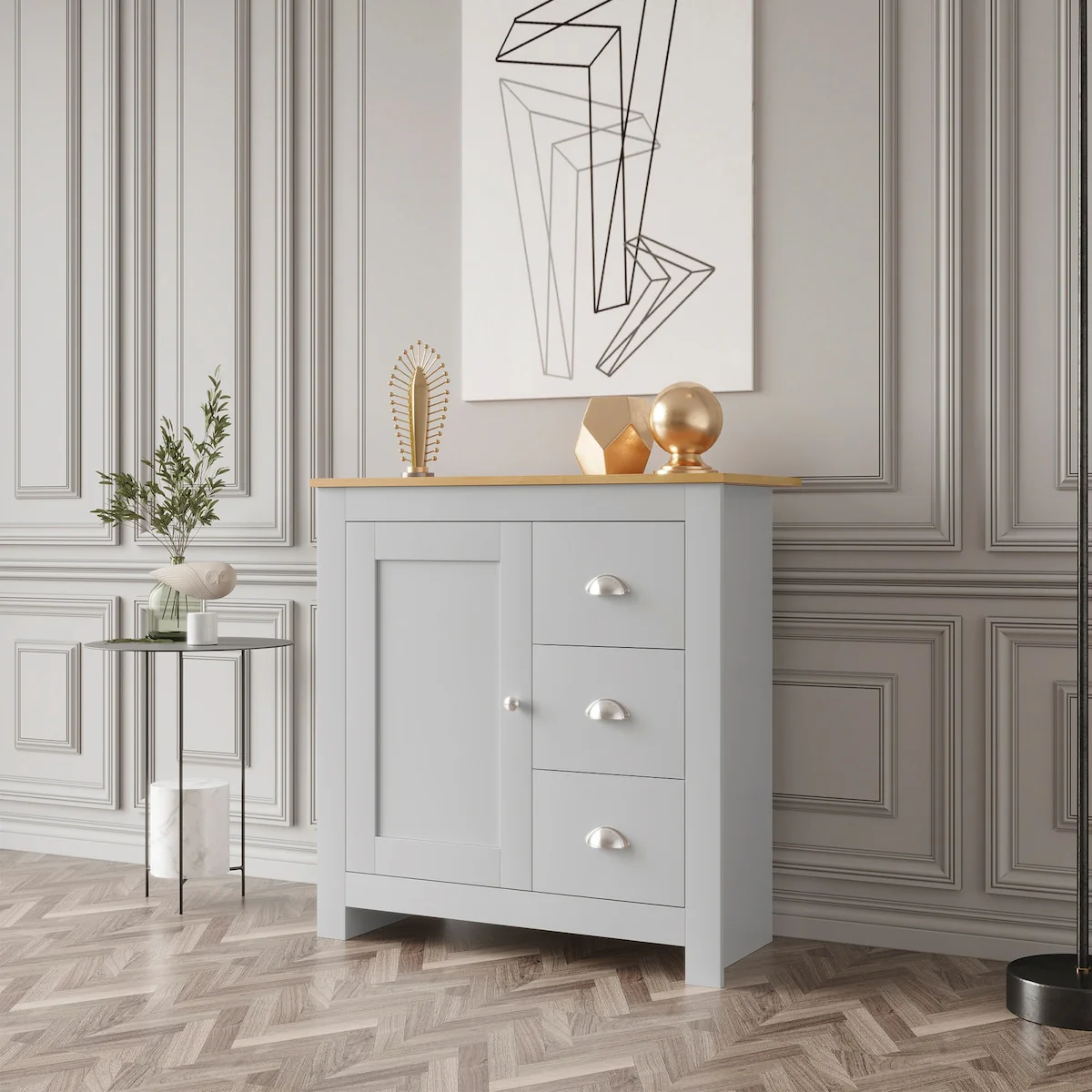 Kitchen Sideboard Cupboard,High Gloss Dining Room Buffet Storage Cabinet with Drawer and 2 Doors