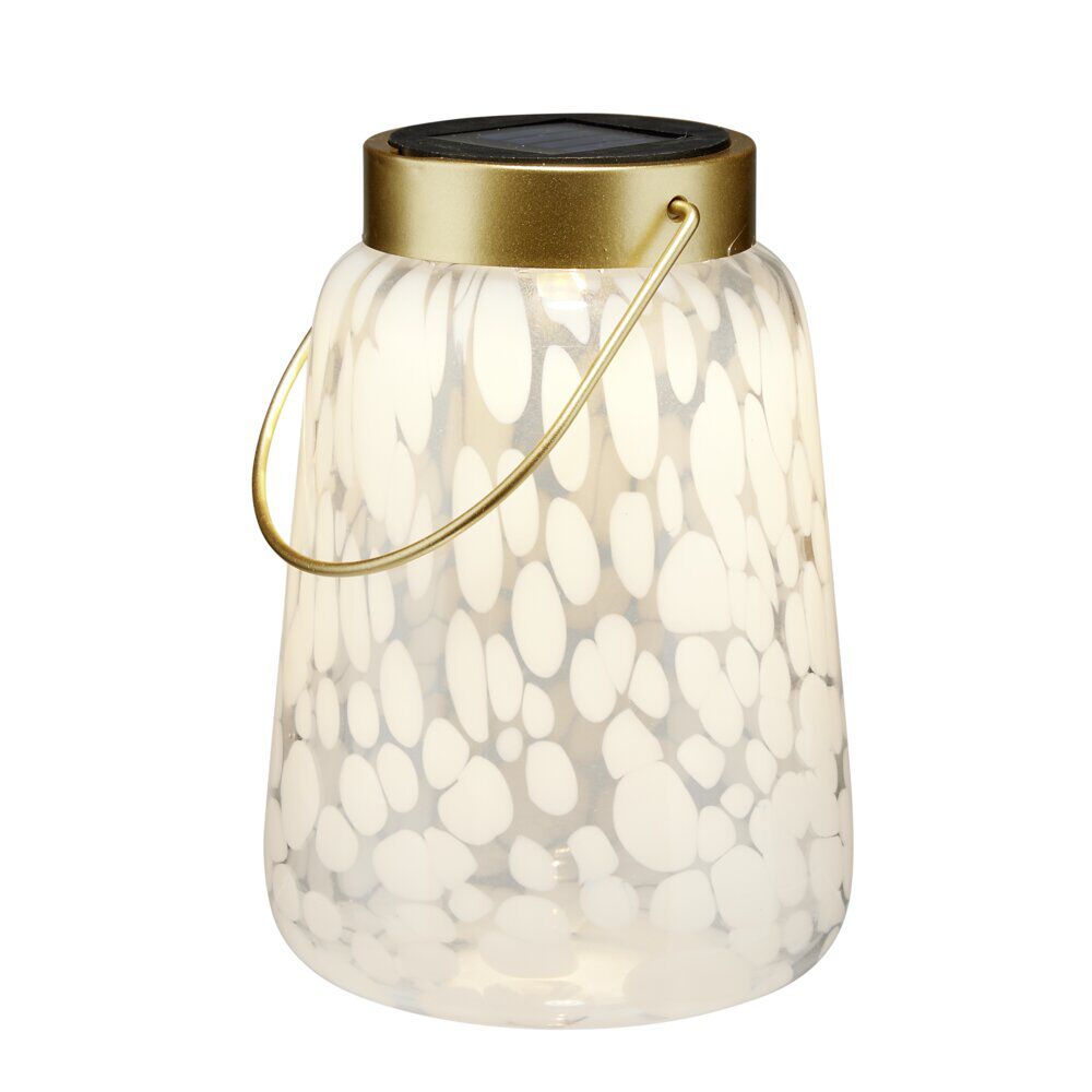 Lanterne solaire à poser ou suspendre en verre motif blanc abstrait Ø12xH17cm