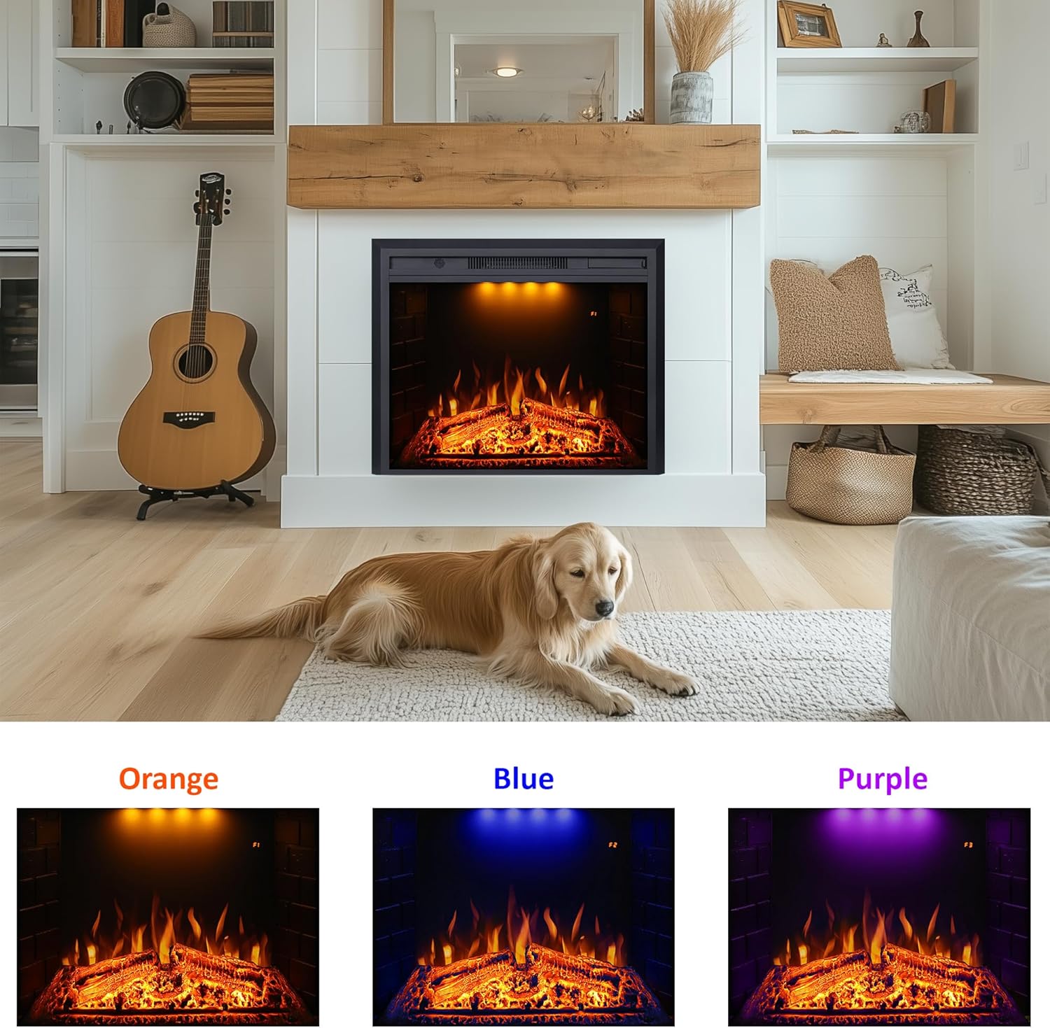 Valuxhome Recessed Electric Fireplace, 30 Inches Electric Fireplace Insert, Fireplace Heater with Overheating Protection, Fire Crackling Sound, Remote Control, 750/1500W, Black